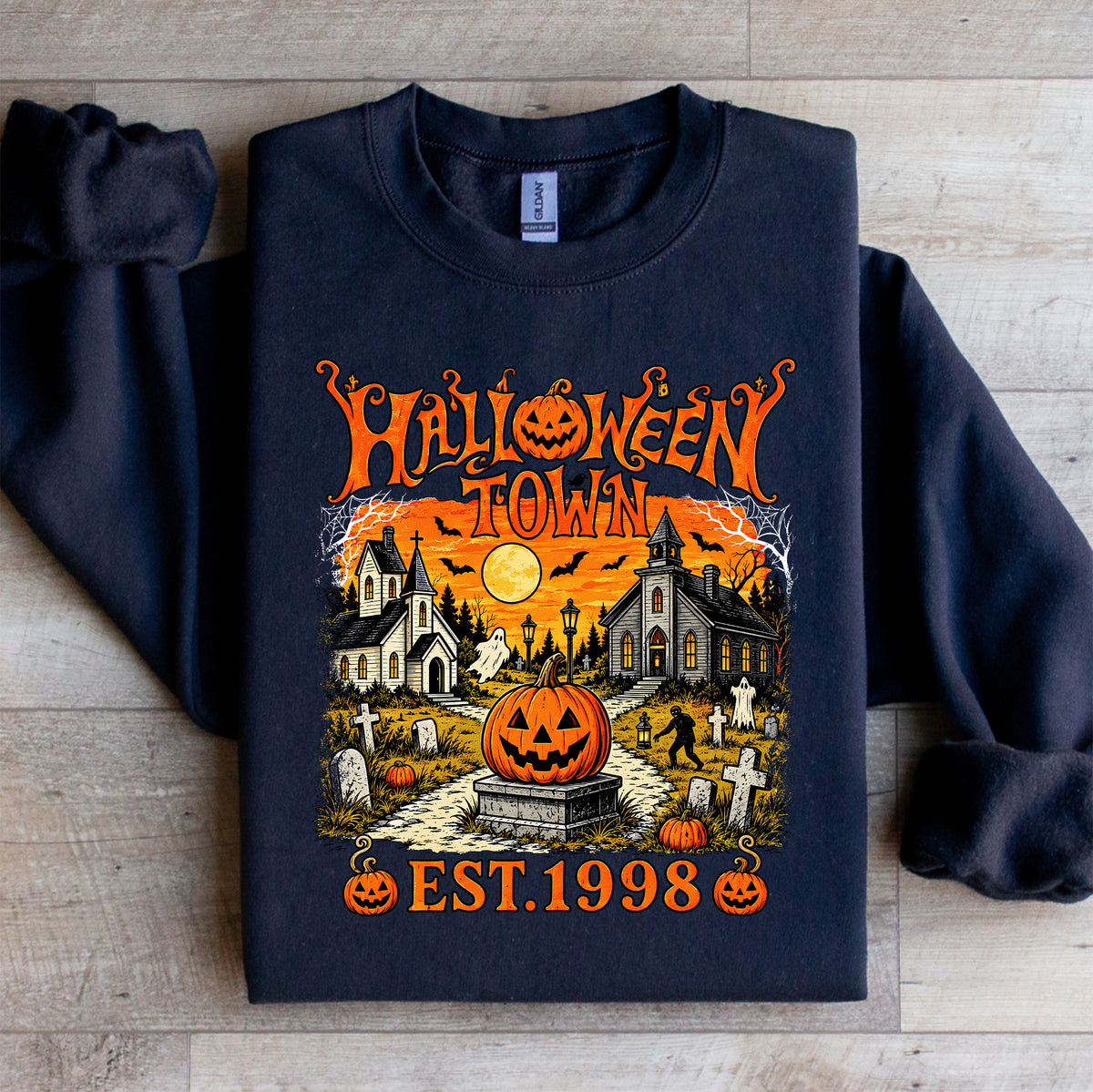 "Halloweentown Est. 1998" – Vintage Grusel-Sweatshirt mit Rundhalsausschnitt