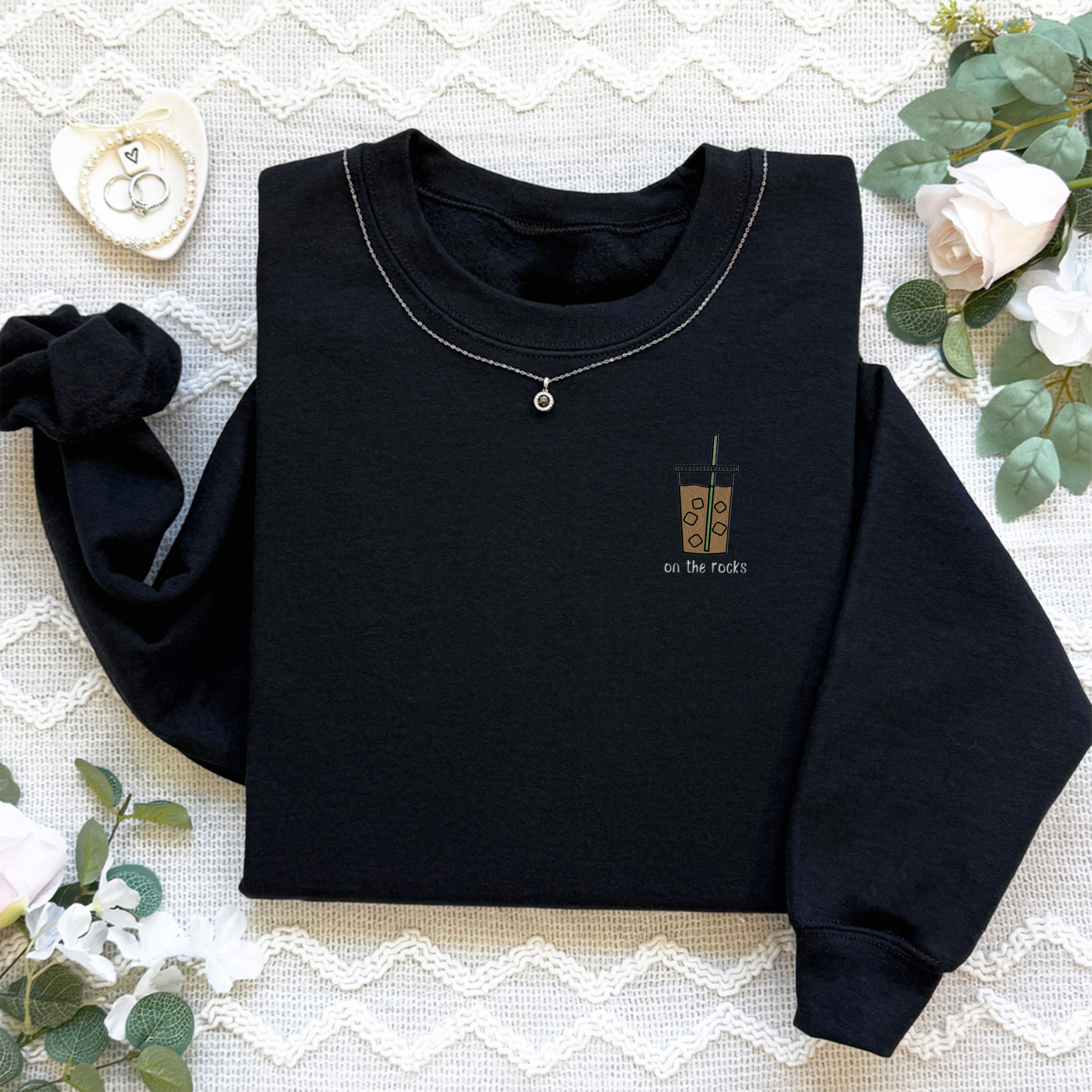 Embroidery On The Rocks Coffee Sweatshirt