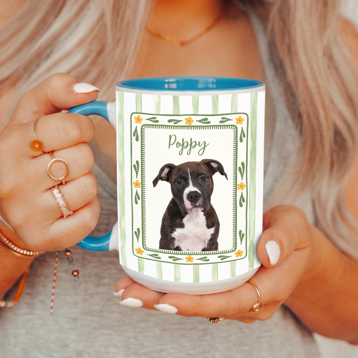 Personalisierte Tasse mit Haustierfoto im Aquarellstil