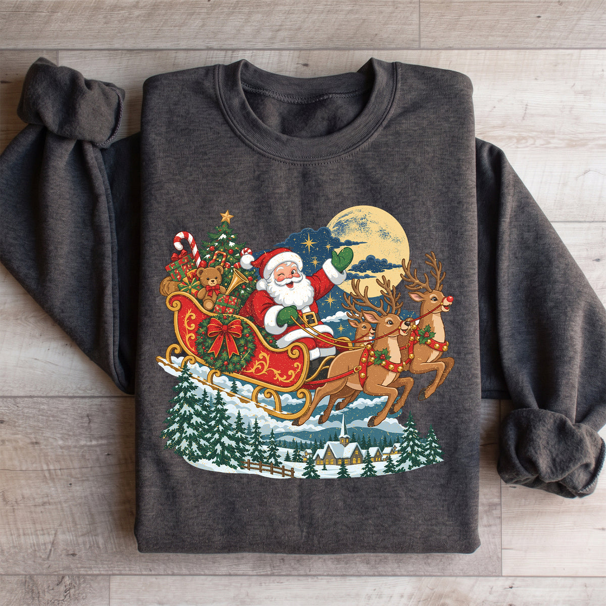 Sweat-shirt de Noël vintage avec traîneau du père Noël