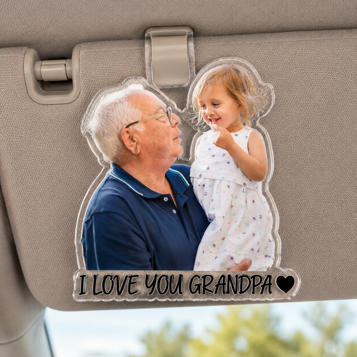 Personalized Grandpa Photo Car Visor Clip