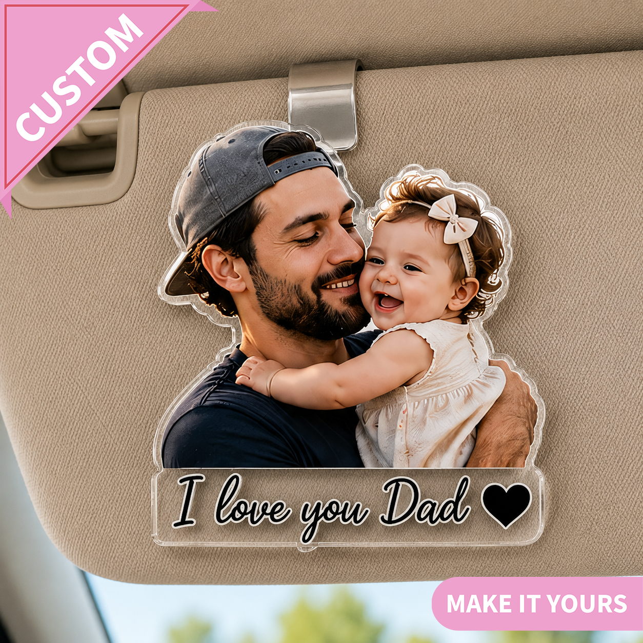 Personalized Grandpa Photo Car Visor Clip