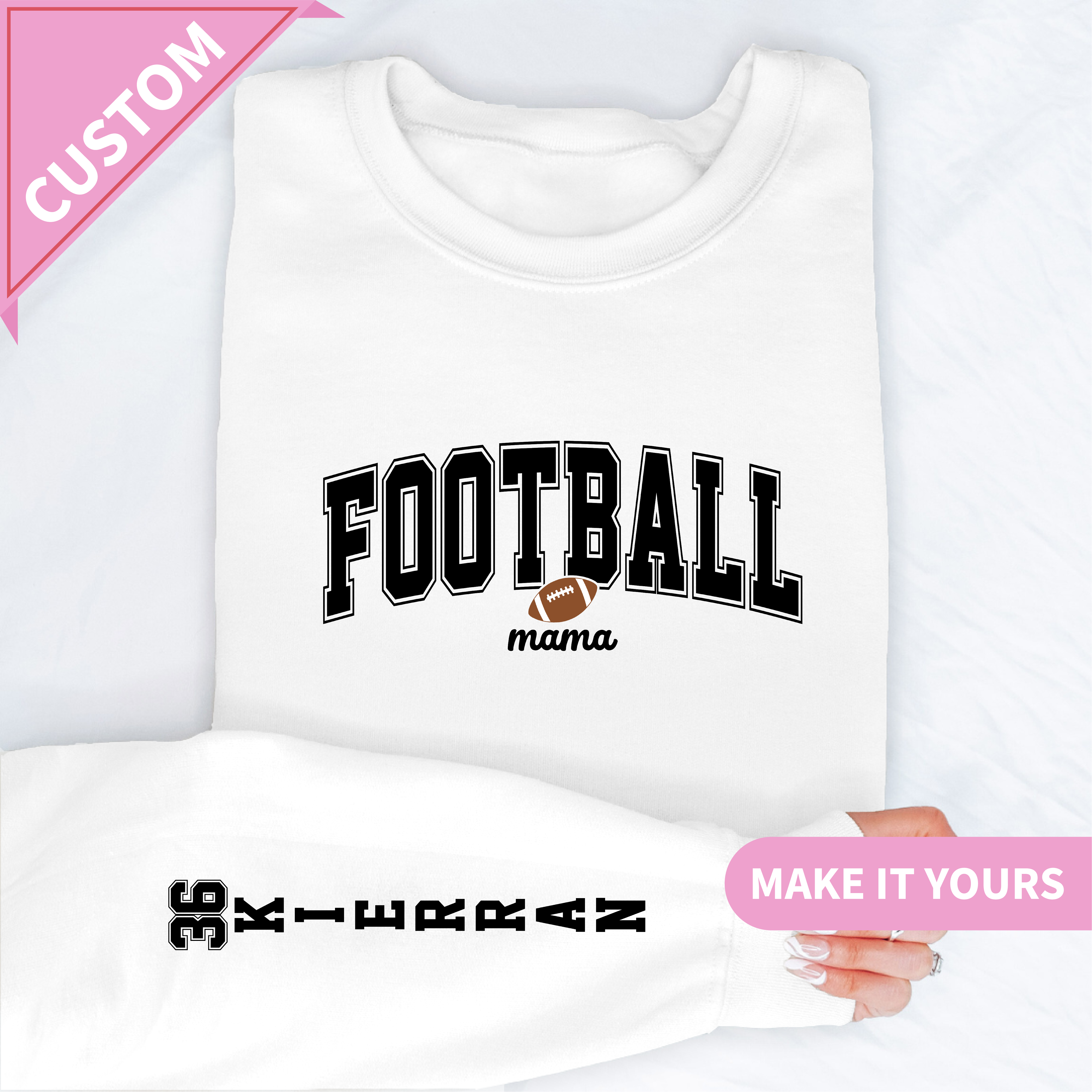 Custom Football Mama Name & Number Game Day Pullover Sweatshirt
