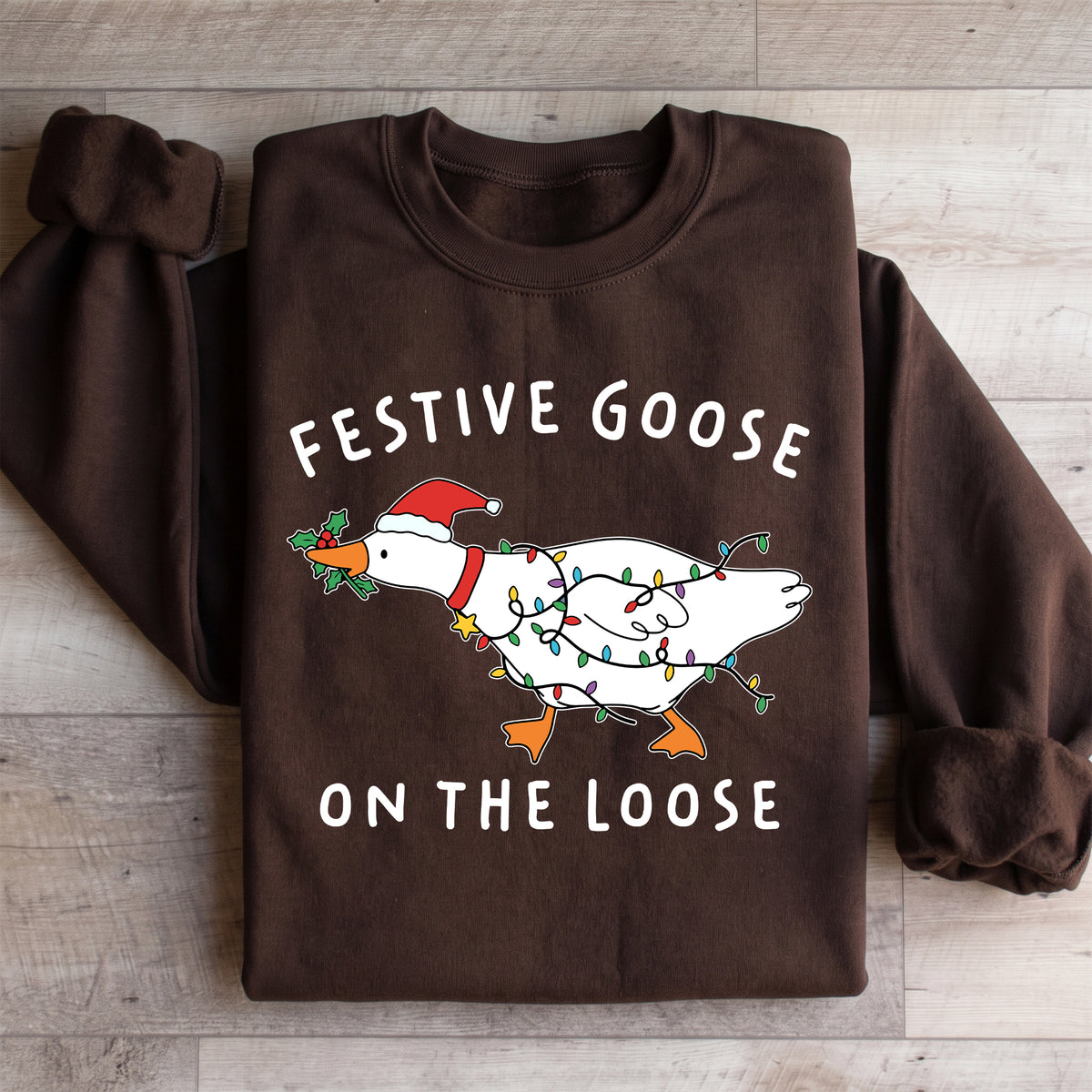 Sweat-shirt à col ras-du-cou « Malices des fêtes » amusant - oie festive en liberté