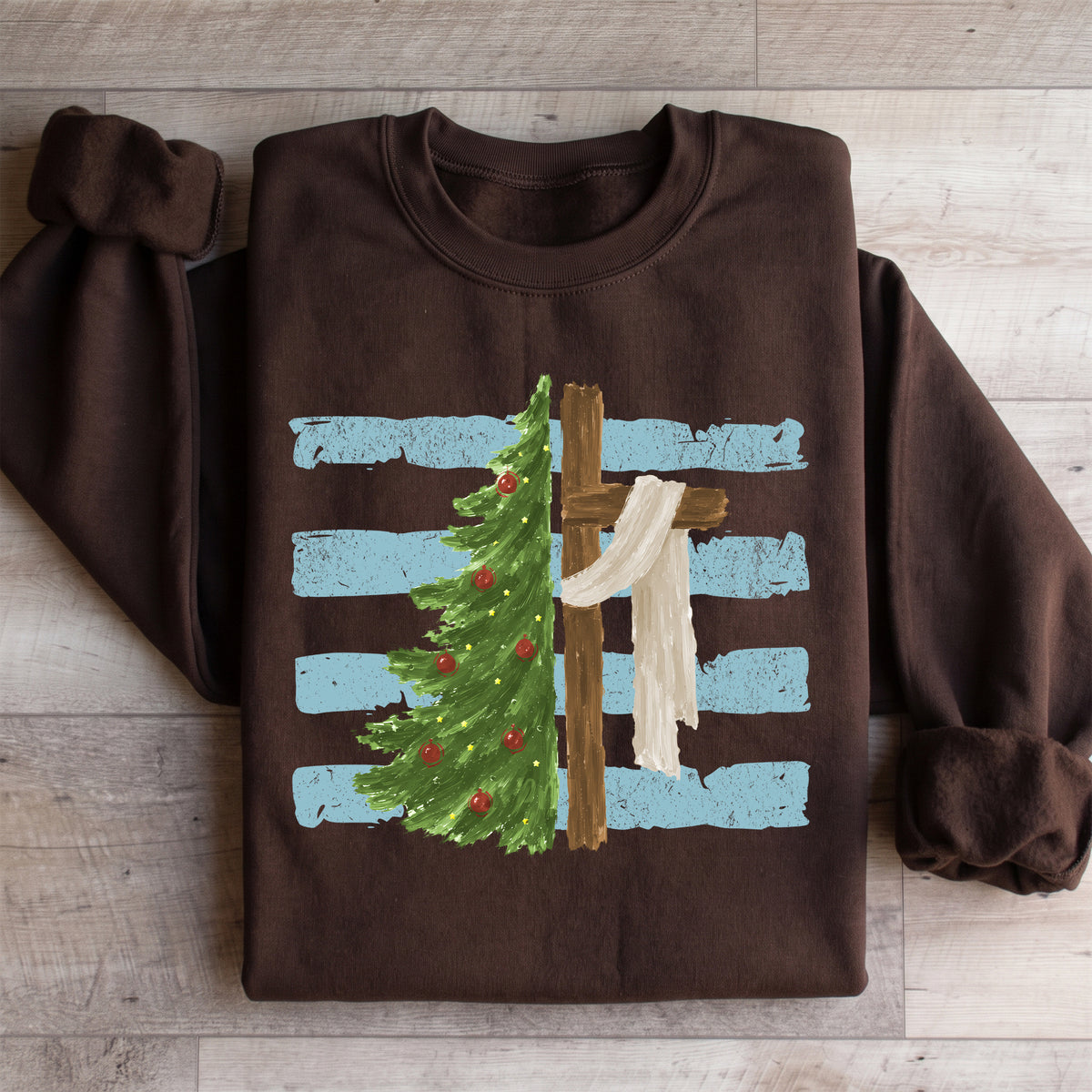 Festlicher Crewneck-Pullover für den christlichen Glauben – \"Weihnachtsbaum-Kreuz\"