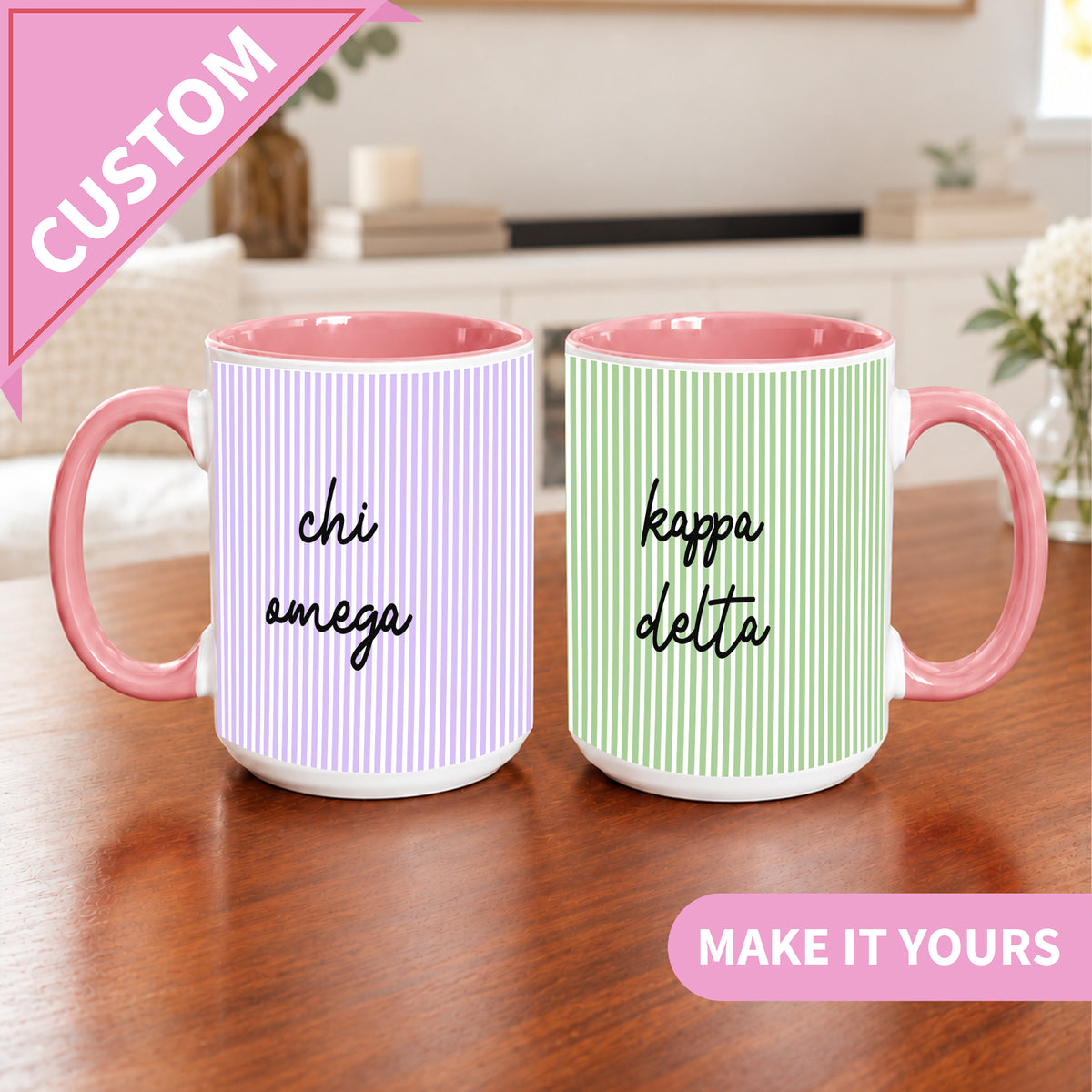 Tasse de sororité personnalisée à rayures pastel