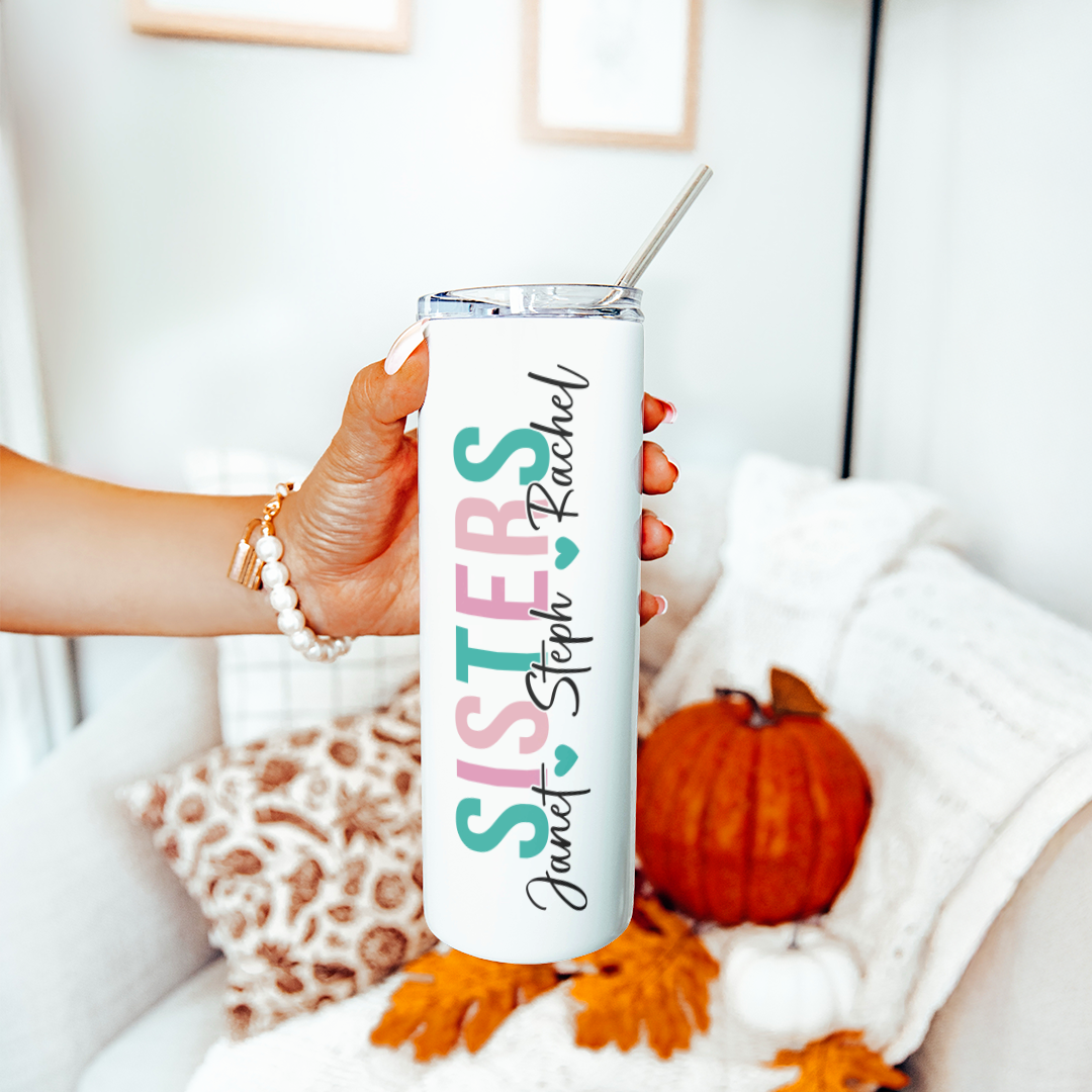 Personalized Side By Side Or Miles Apart Long Distance Sister Tumbler
