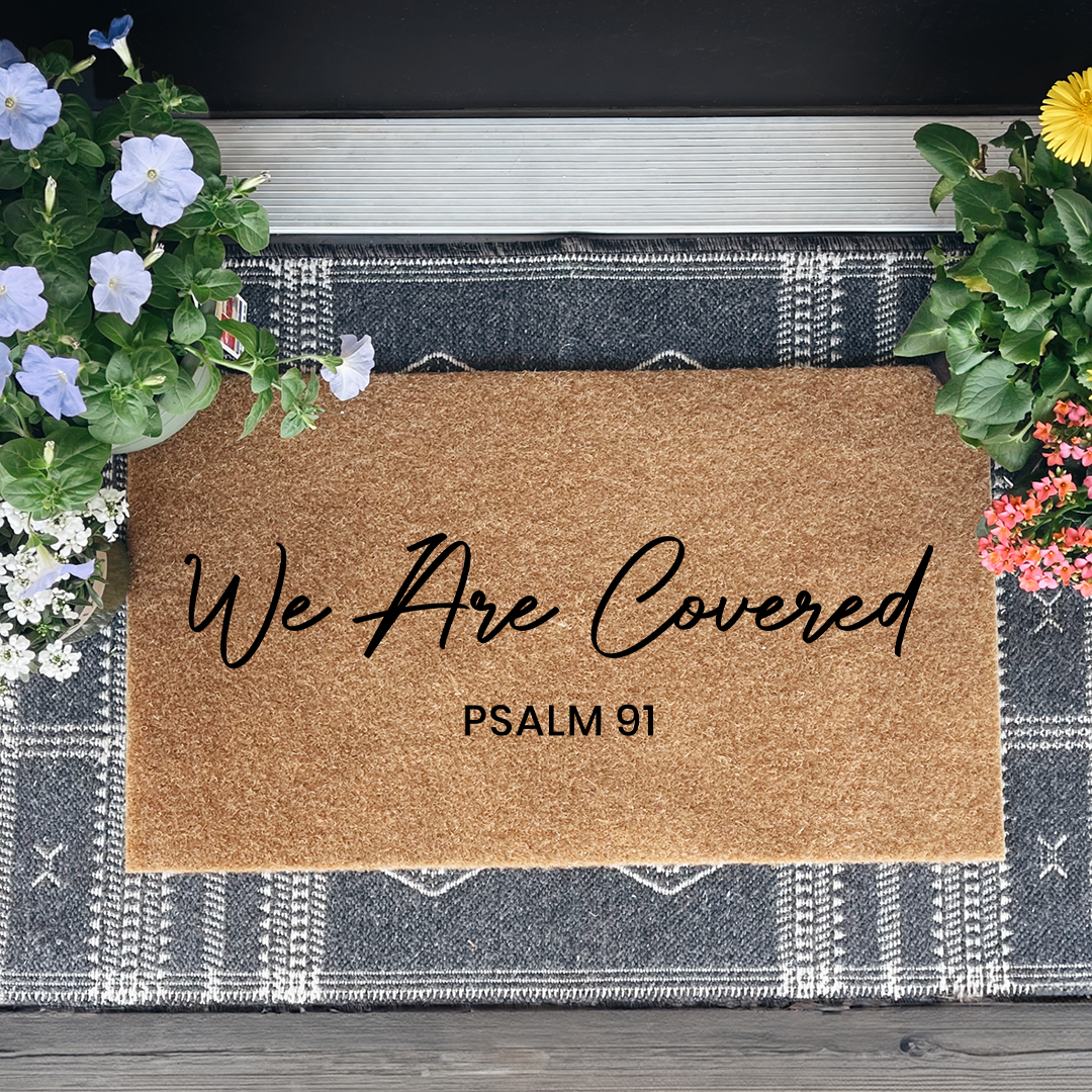 We Are Covered Bible Verse Doormat