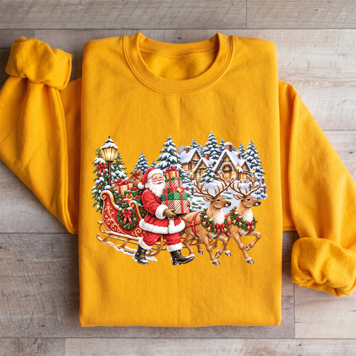 Vintage-Sweatshirt mit Weihnachtsmann und Rentieren