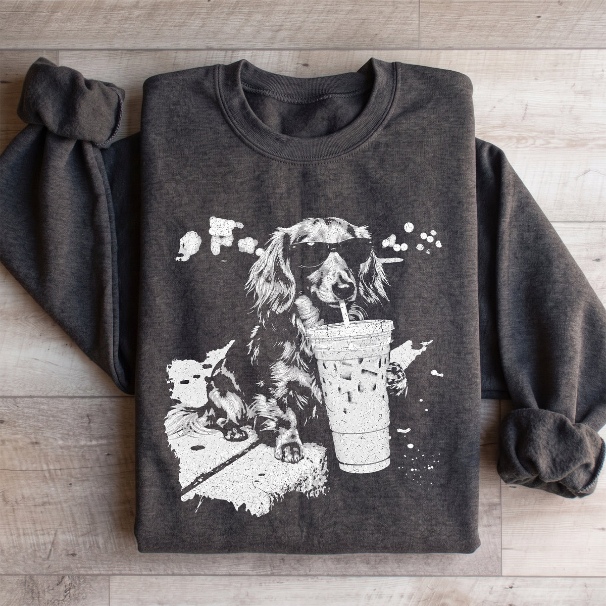 Dachshund Drinking Iced Coffee Sweatshirt