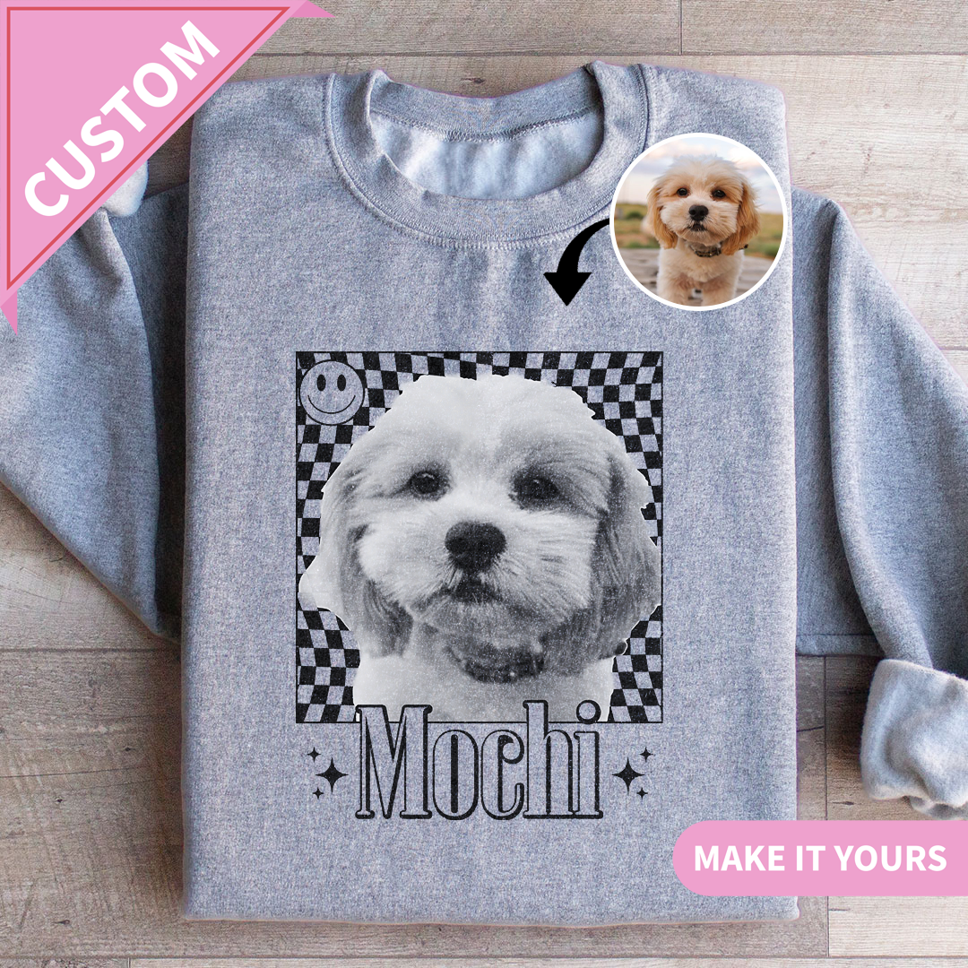 Custom Pet Face Y2K Retro Checkered Design Sweatshirt