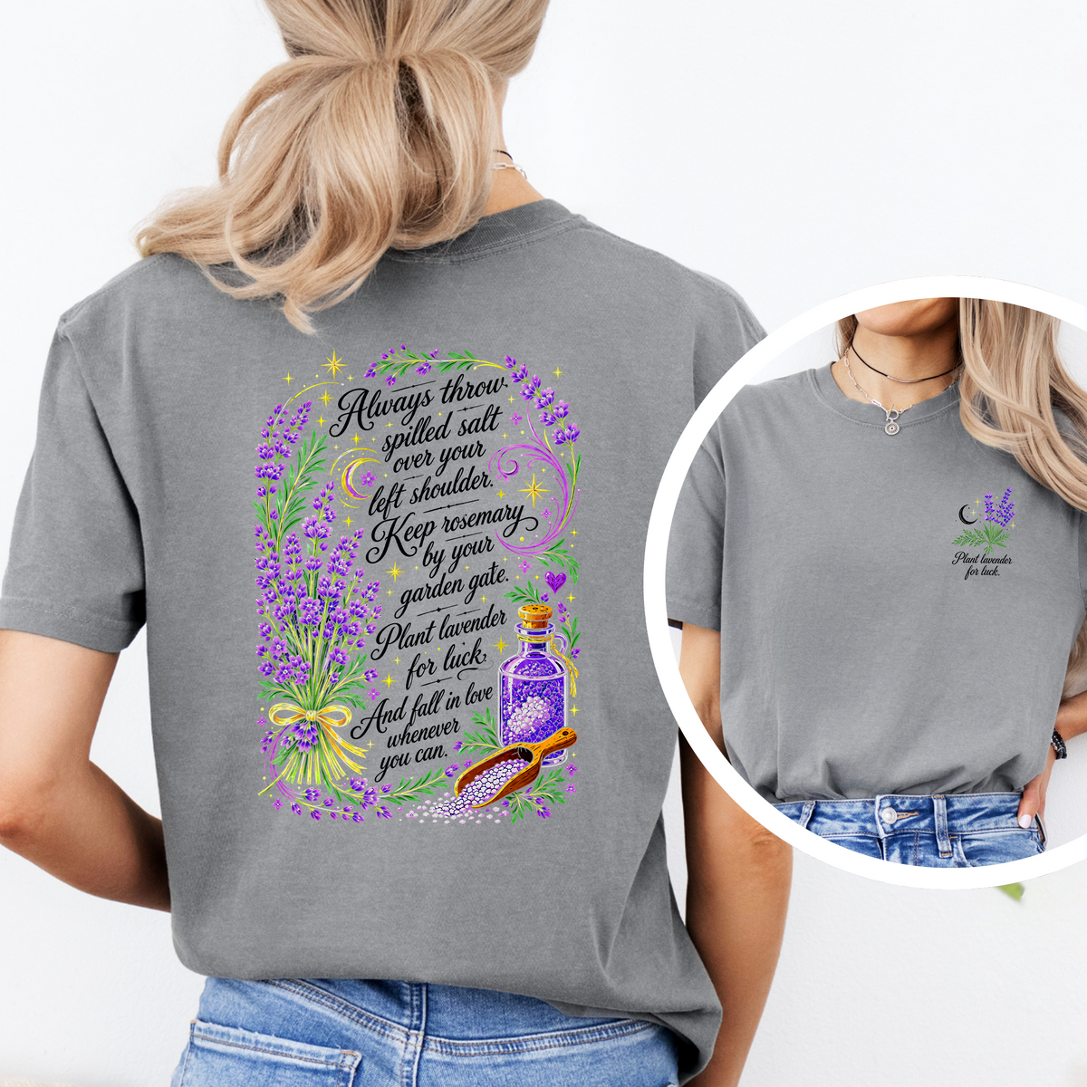Always Throw Spilled Salt Over Your Left Shoulder Lavender Witchy Tee