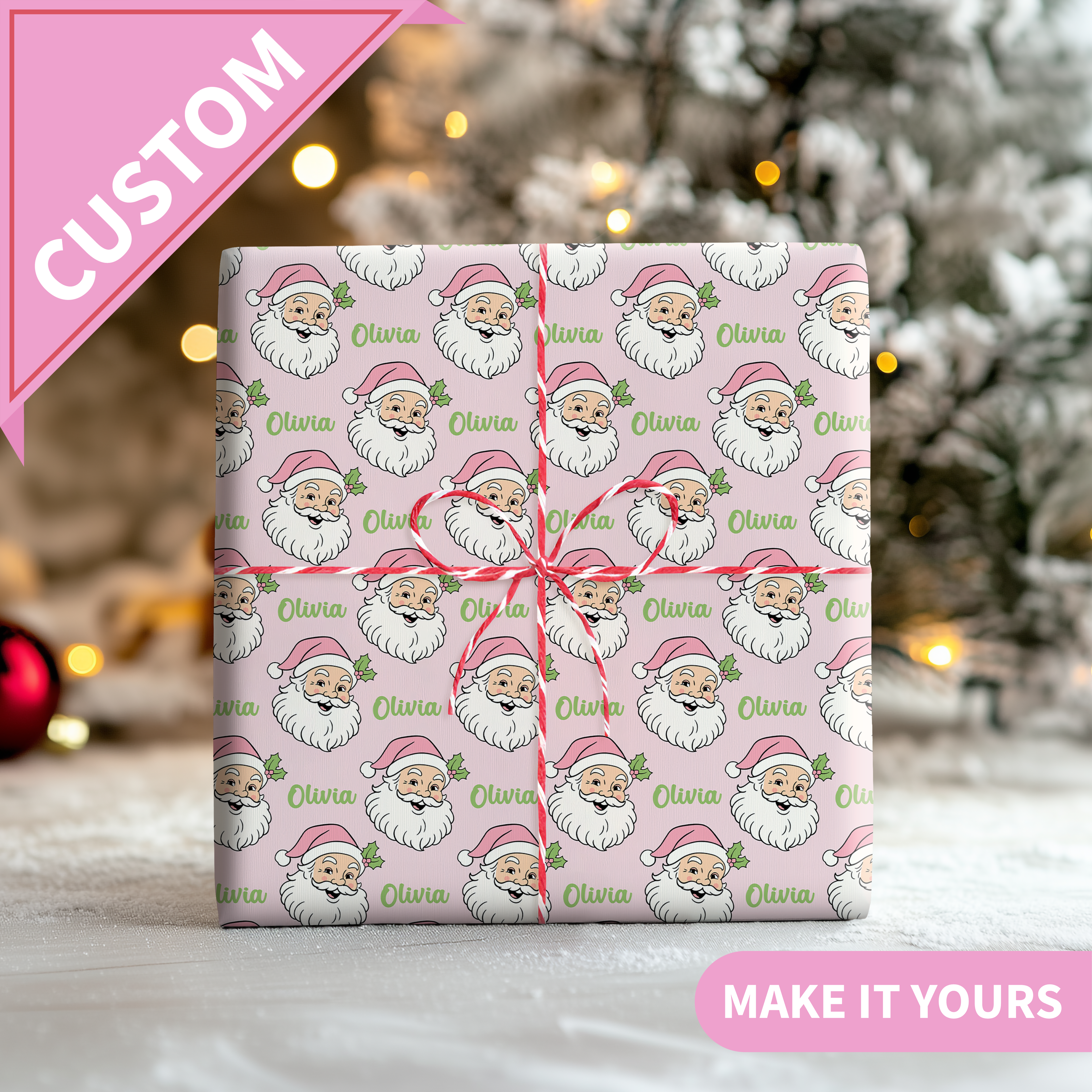 Personalized Vintage Santa Christmas Wrapping Papers