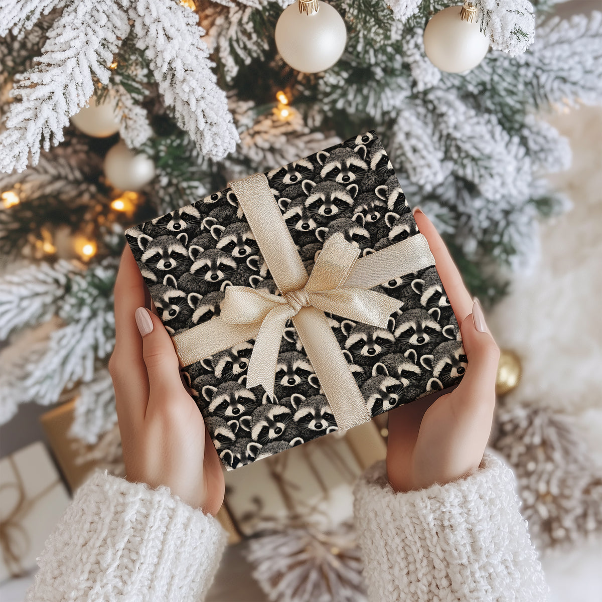 Papier cadeau avec raton laveur