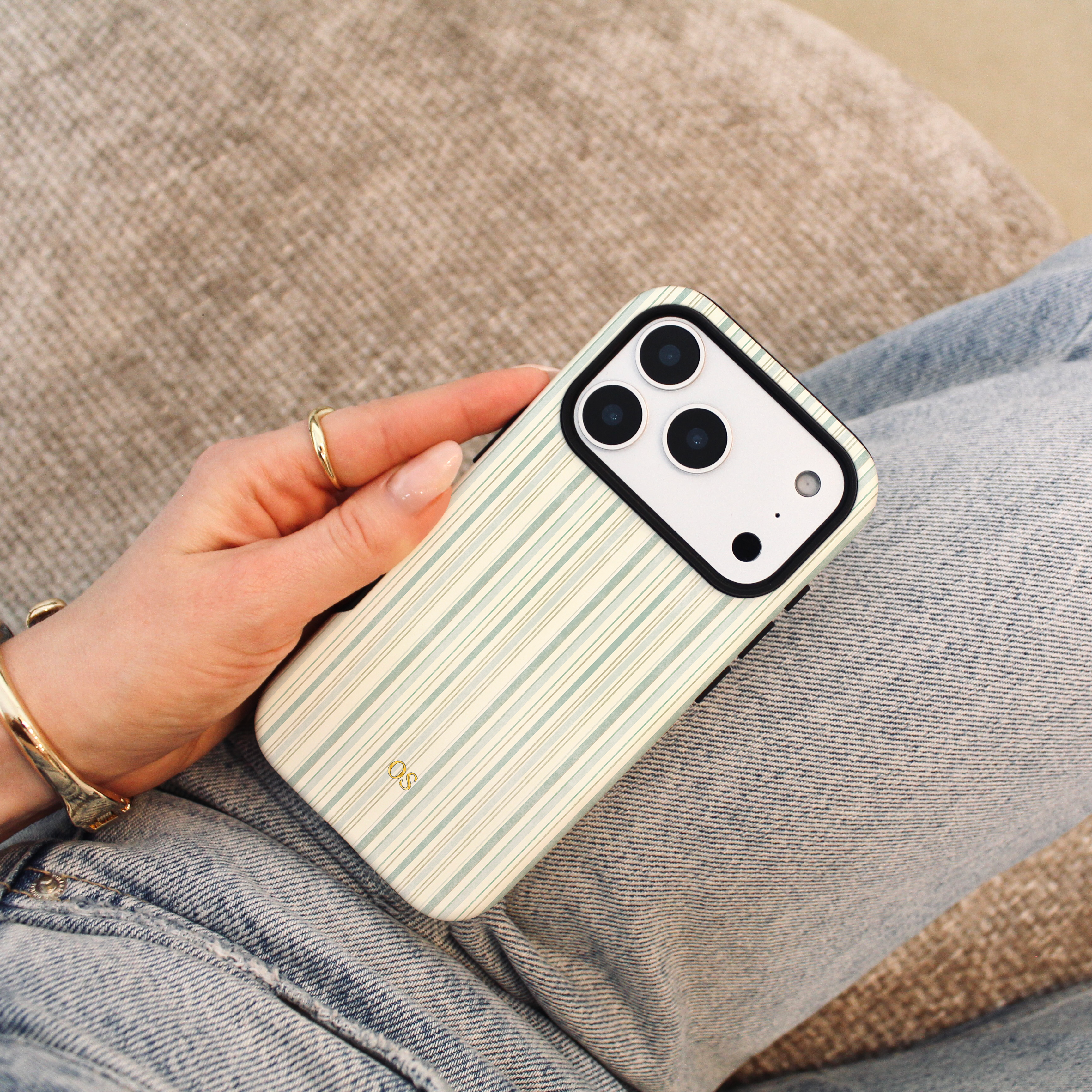 Personalized Pastel Striped Monogram Gold Effect Phone Cover