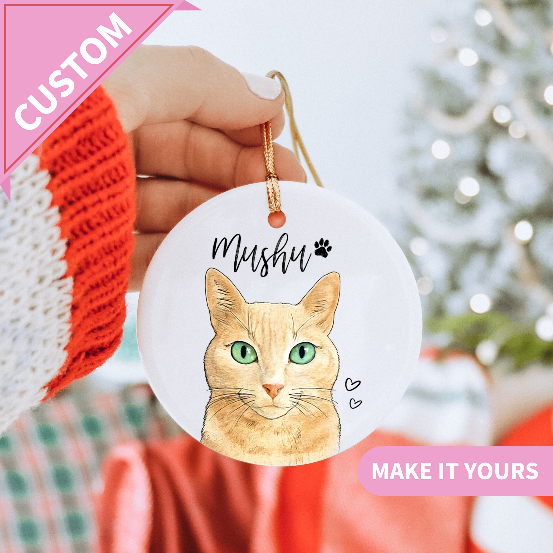 Personalized Watercolor Pet Photo Ornament