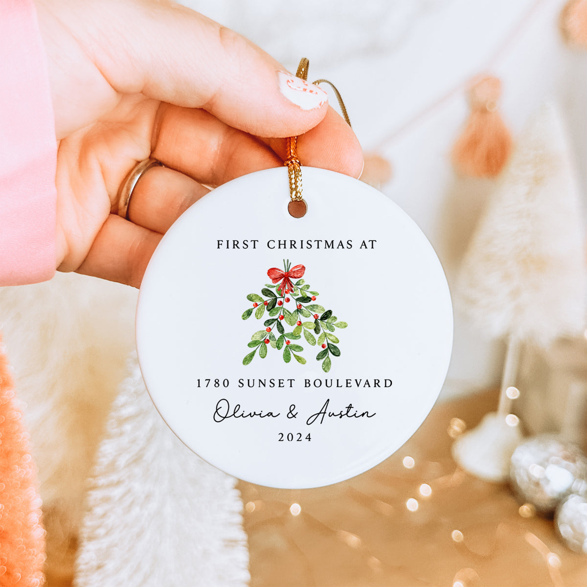 Personalisierbarer Weihnachtsbaumschmuck für unser erstes Weihnachten im neuen Zuhause