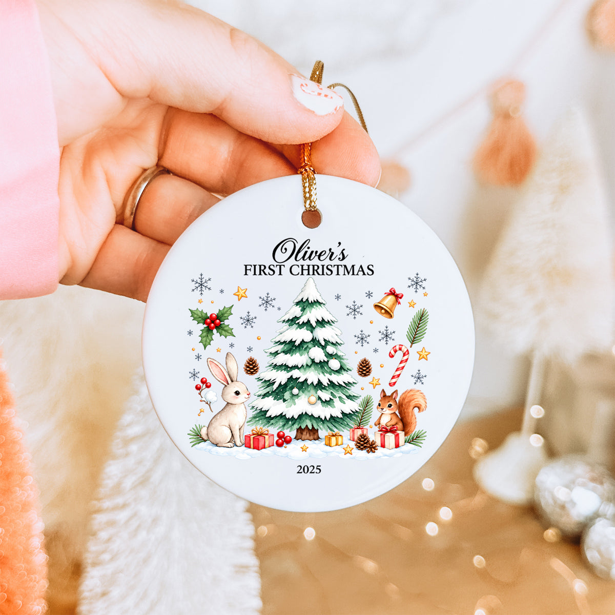 Personalisierter Weihnachtsbaumschmuck für das erste Weihnachtsfest des Babys