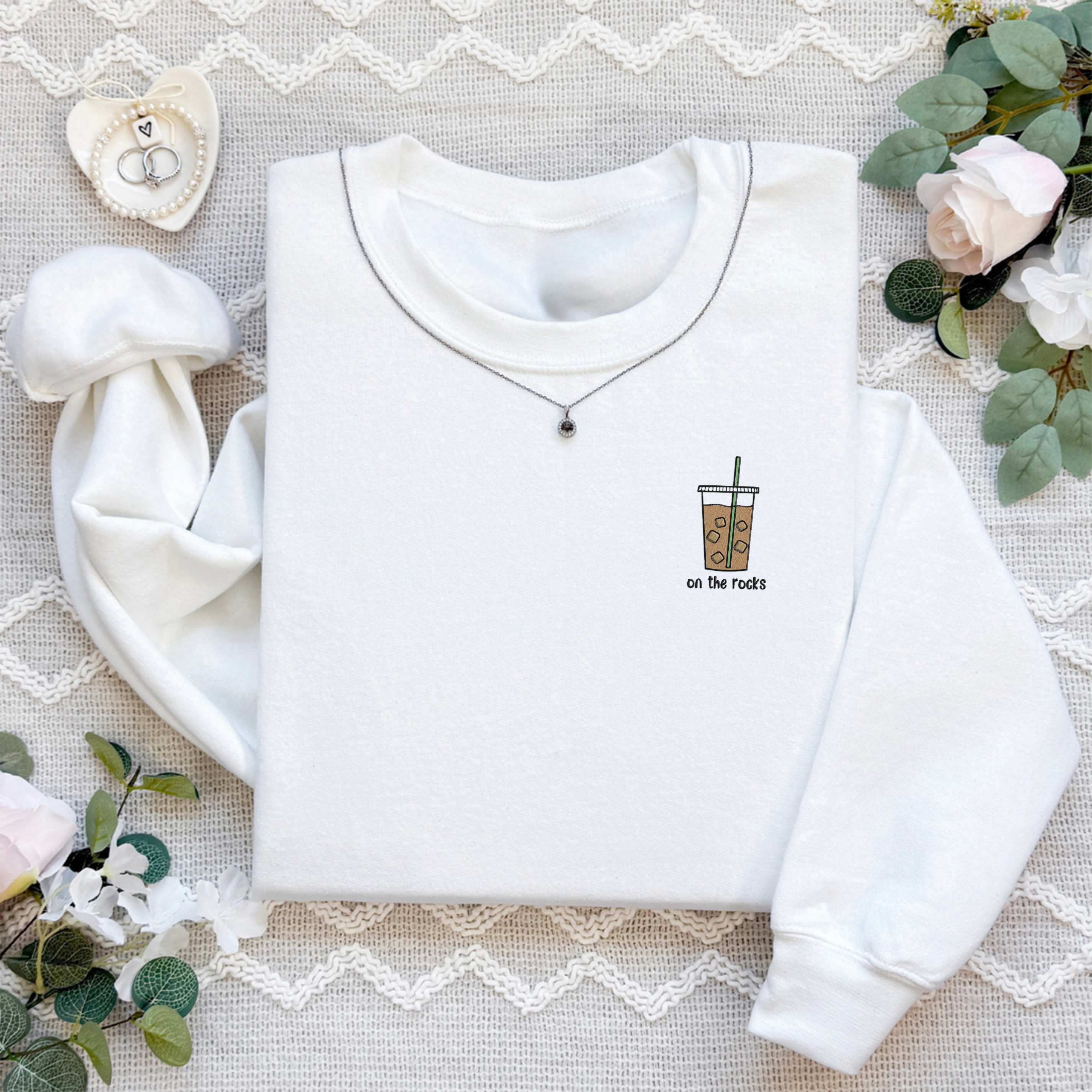 Embroidery On The Rocks Coffee Sweatshirt