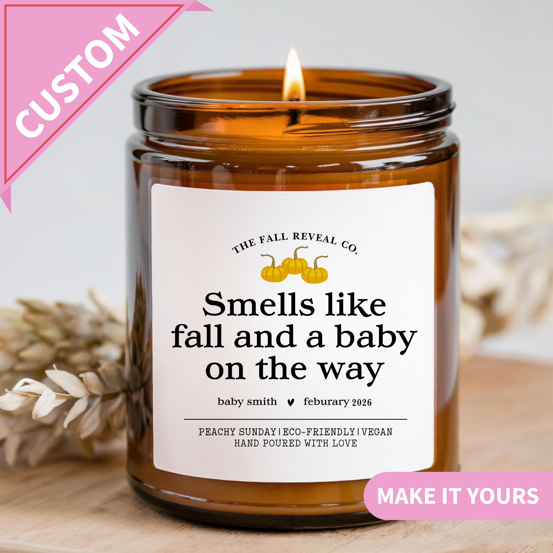 Personalized Smells Like Fall And A Baby On The Way Pregnancy Reveal Candle