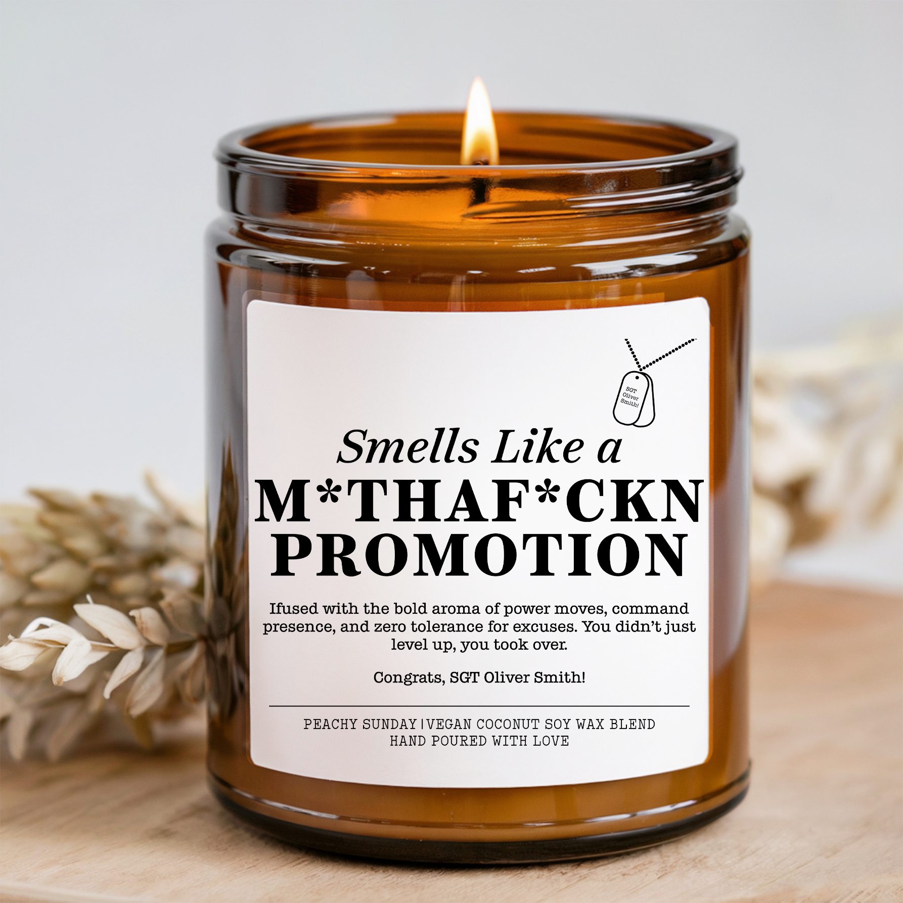 Personalized Military Promotion Candle