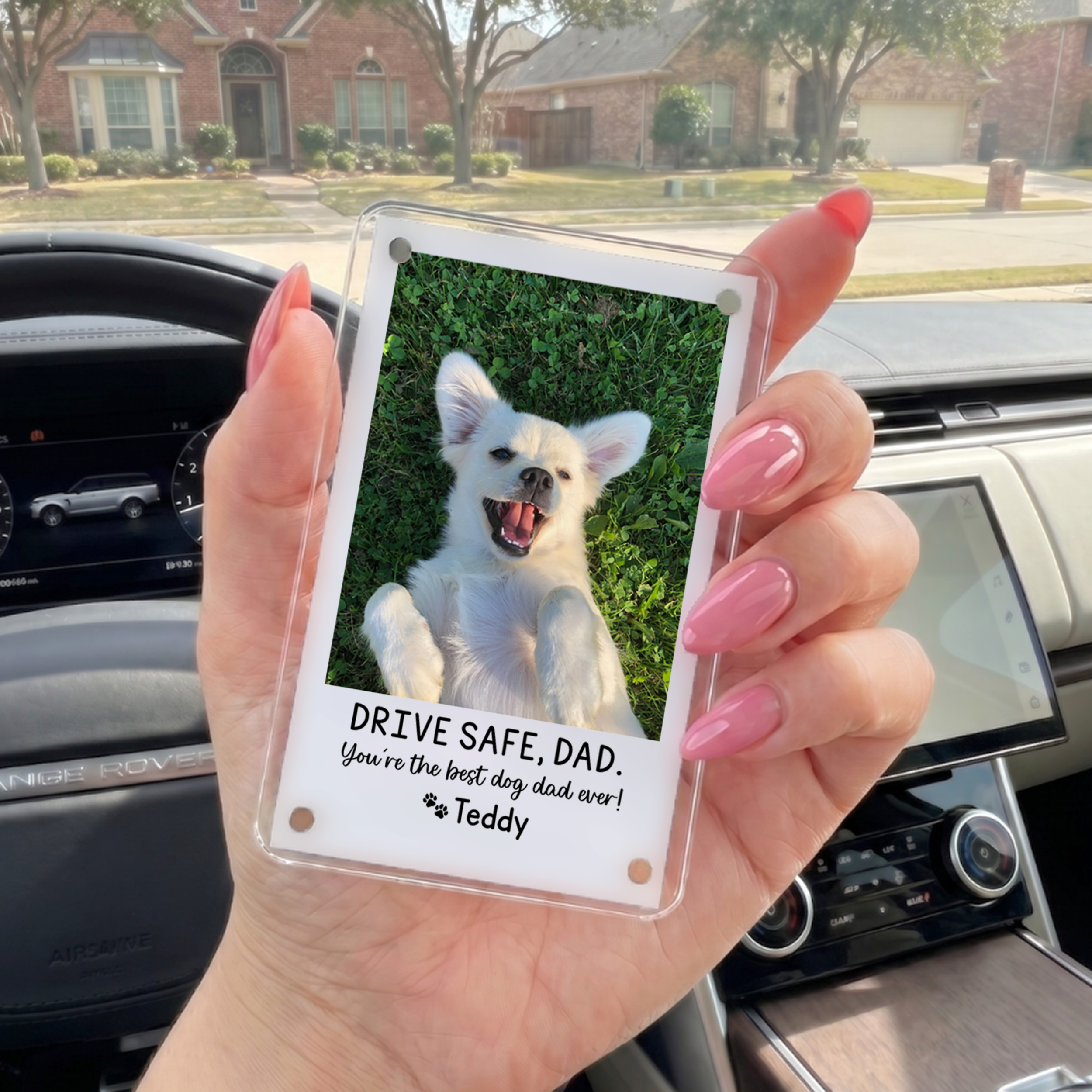 Personalized Drive Safe Dad Car Visor With Dog Photo Clip
