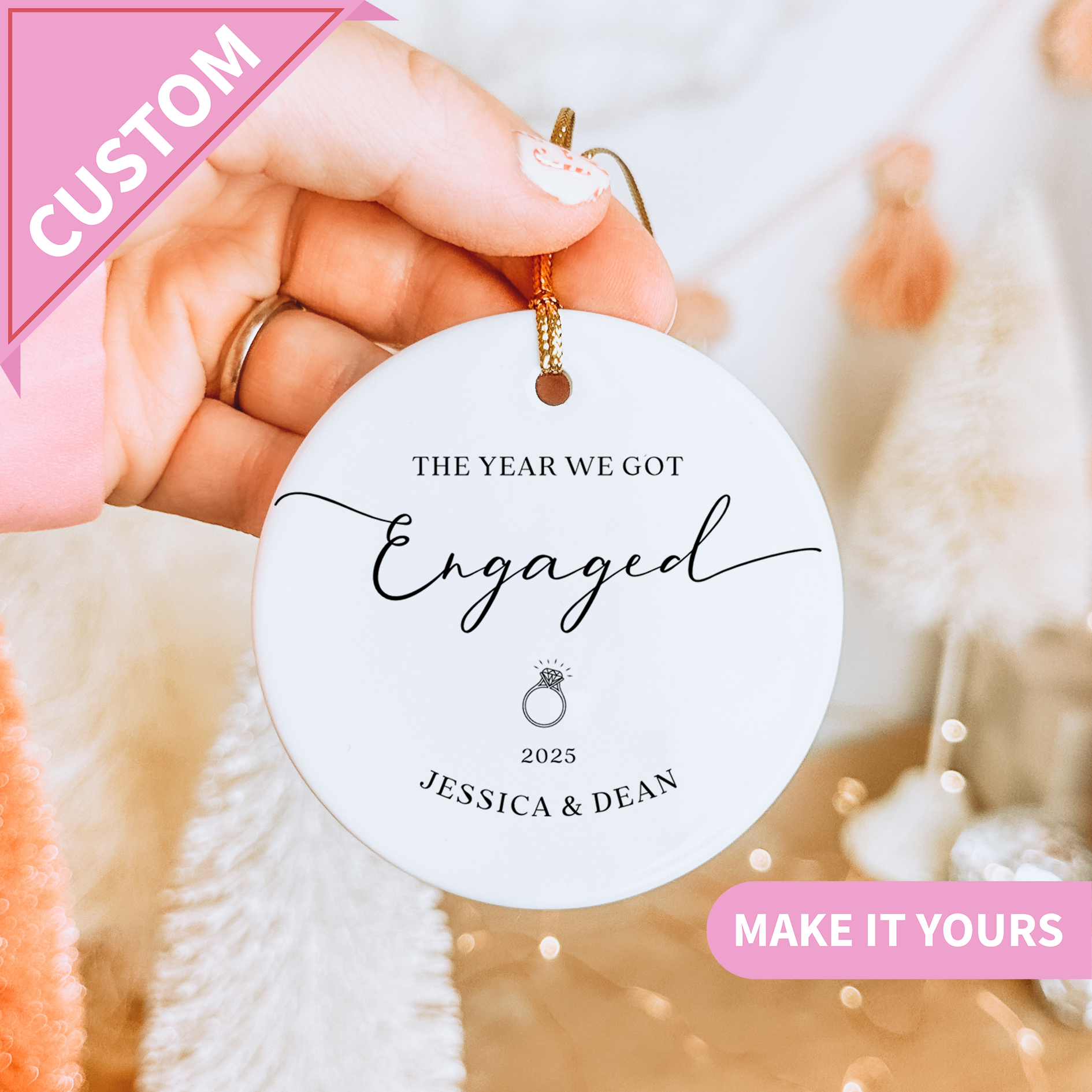 Personalized First Christmas Engaged Ornament
