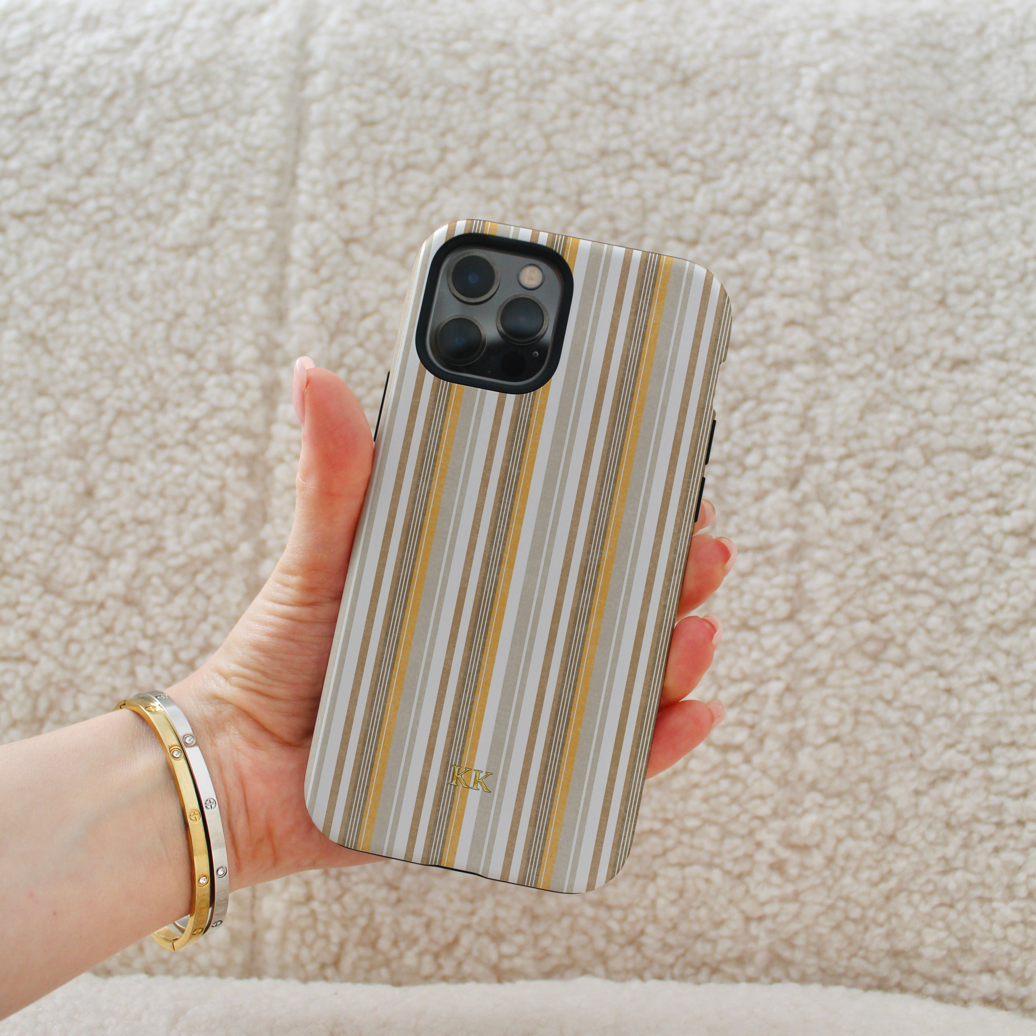Personalized Pastel Striped Monogram Gold Effect Phone Cover