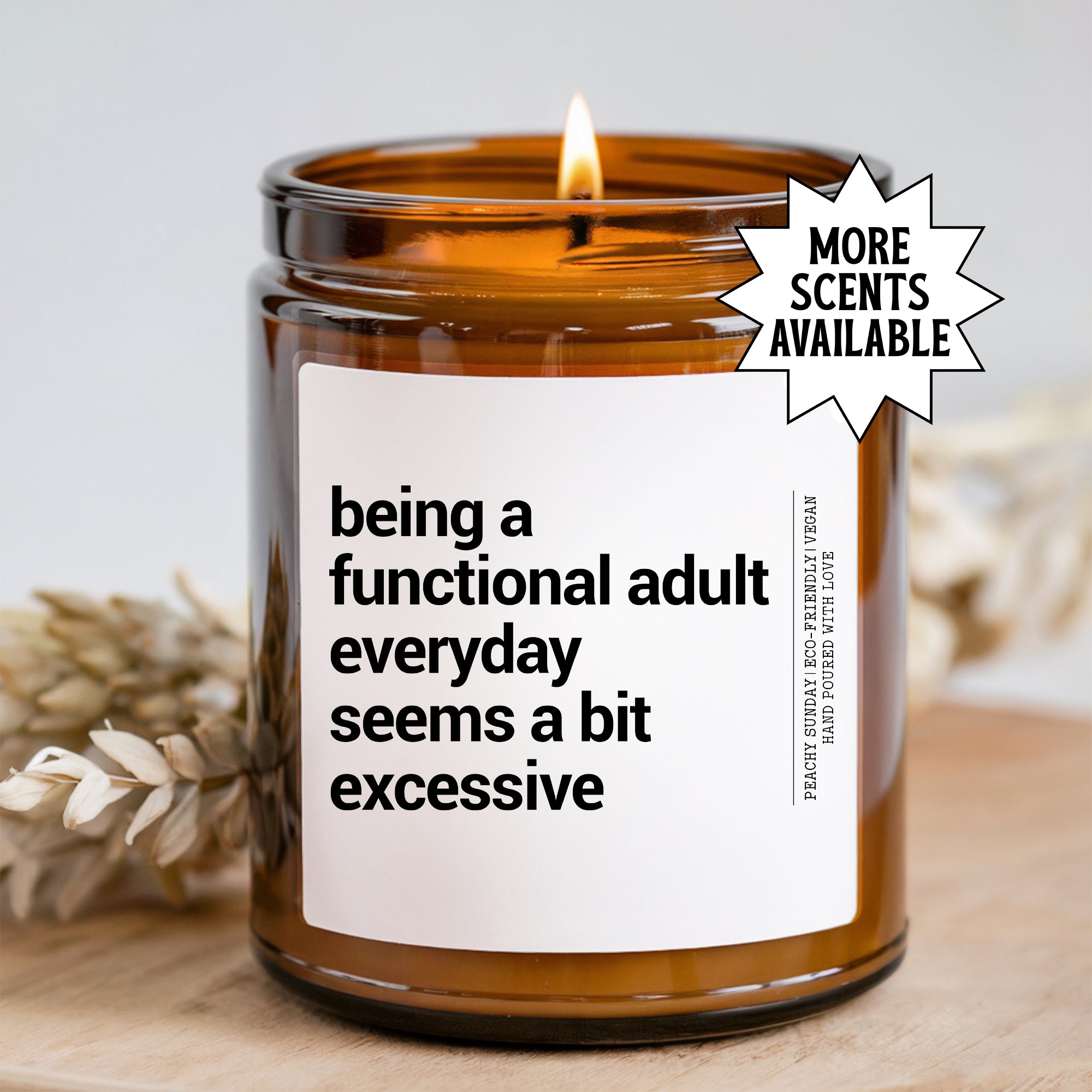 Bougie-cadeau humoristique « Trop d’adulting »