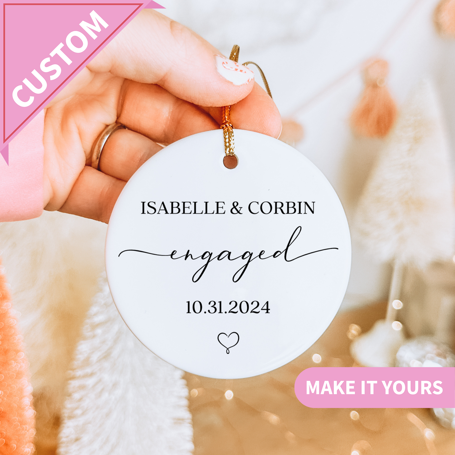 Custom Engagement Ornament With Names And Date