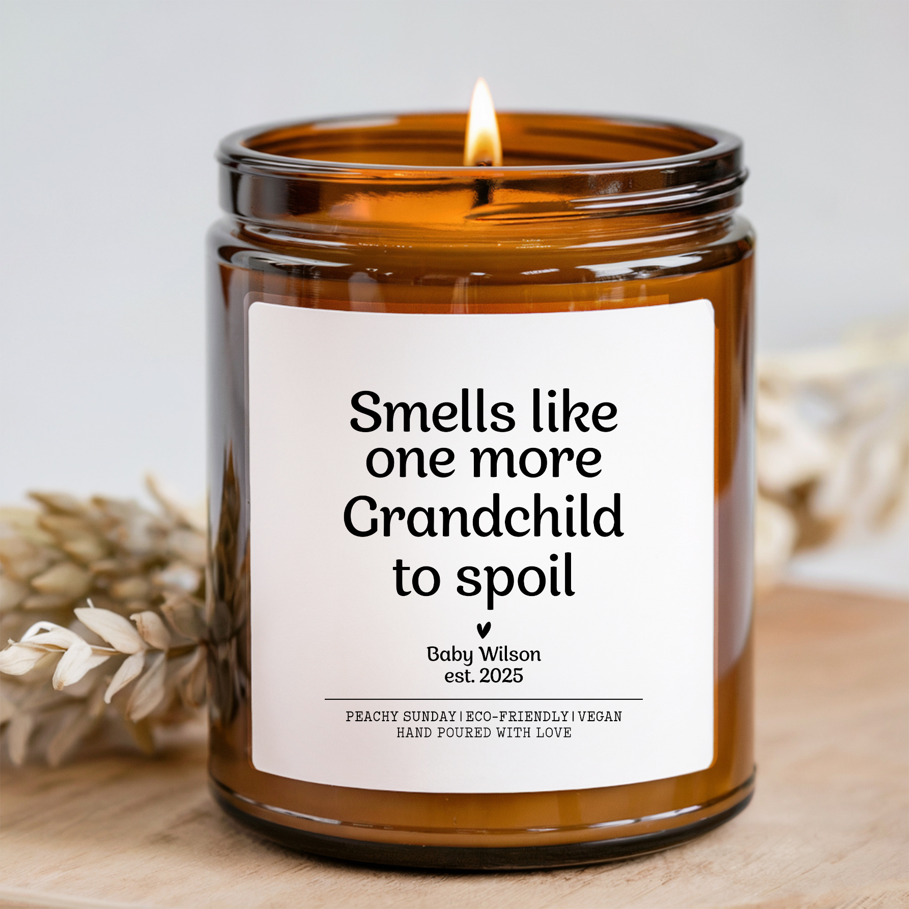 Personalized Smells Like Grandchild To Spoil candle jar – Peachy Sunday pregnancy gift