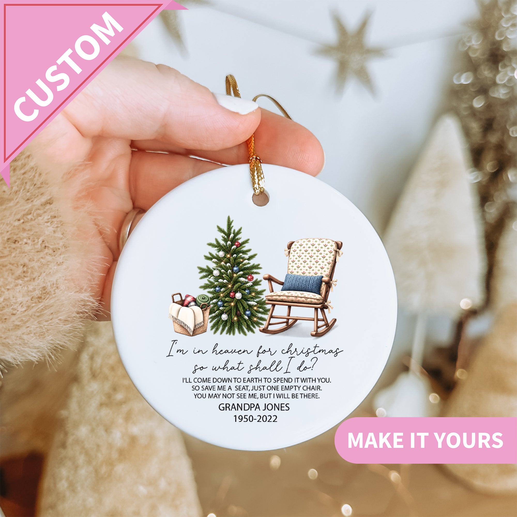 Personalisierbarer Weihnachts-Gedenkbaumschmuck für einen geliebten Menschen im Himmel