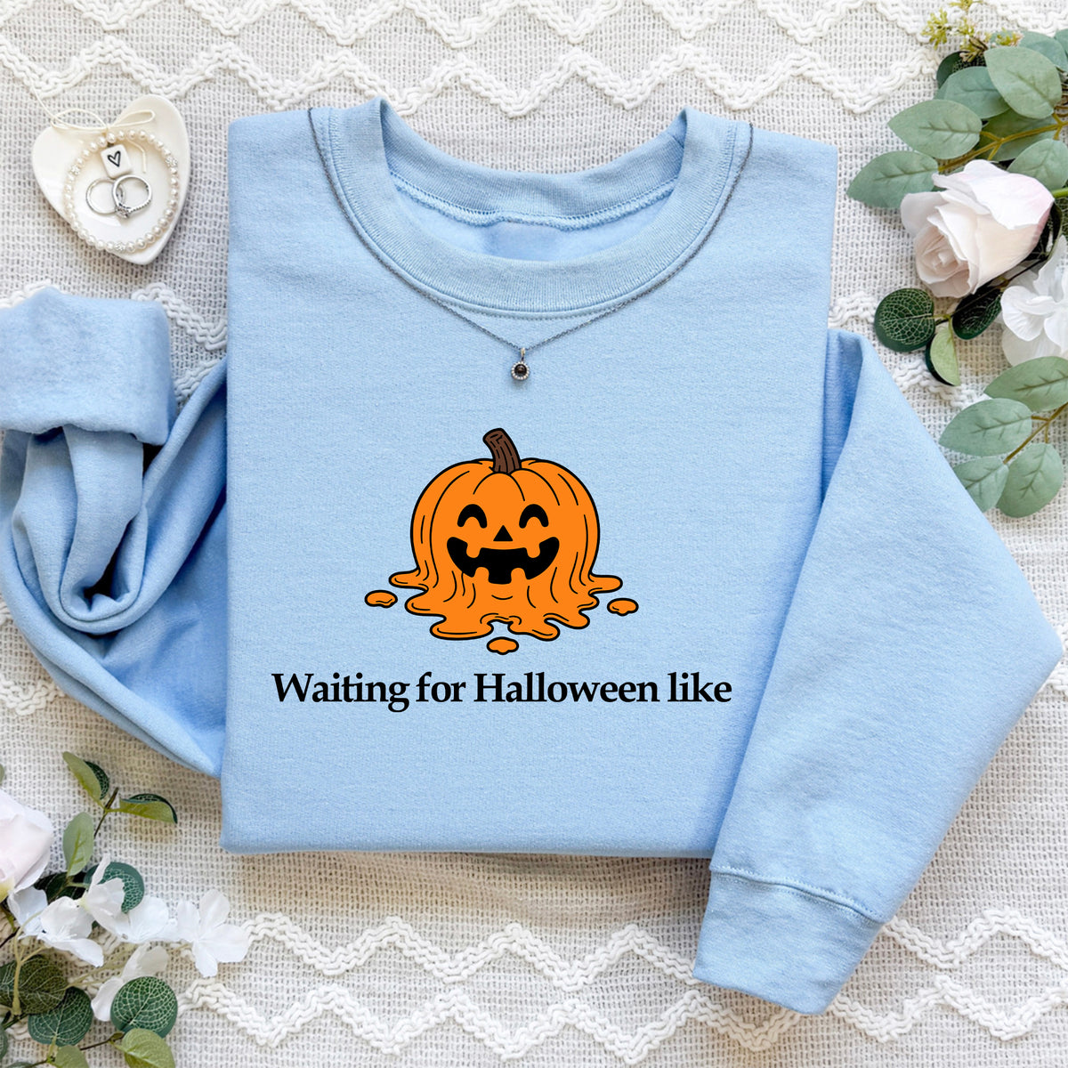 „Warten auf Halloween, so wie“ – Niedlicher bestickter Kürbis-Sweatshirt
