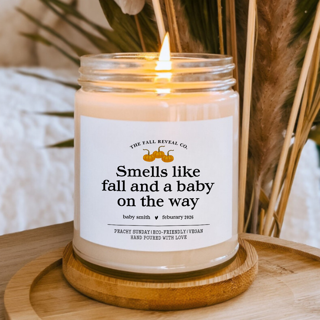 Personalized Pregnancy Reveal Smells Like Fall And A Baby On The Way Baby Announcement Candle