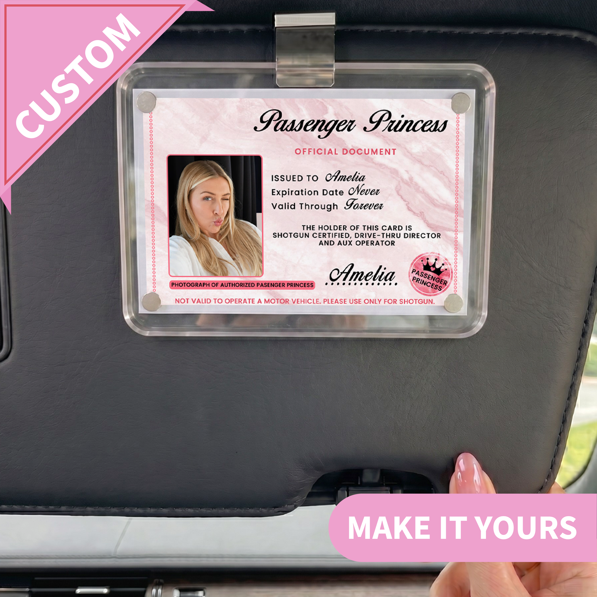 Personalized Passenger Princess Car Visor Clip