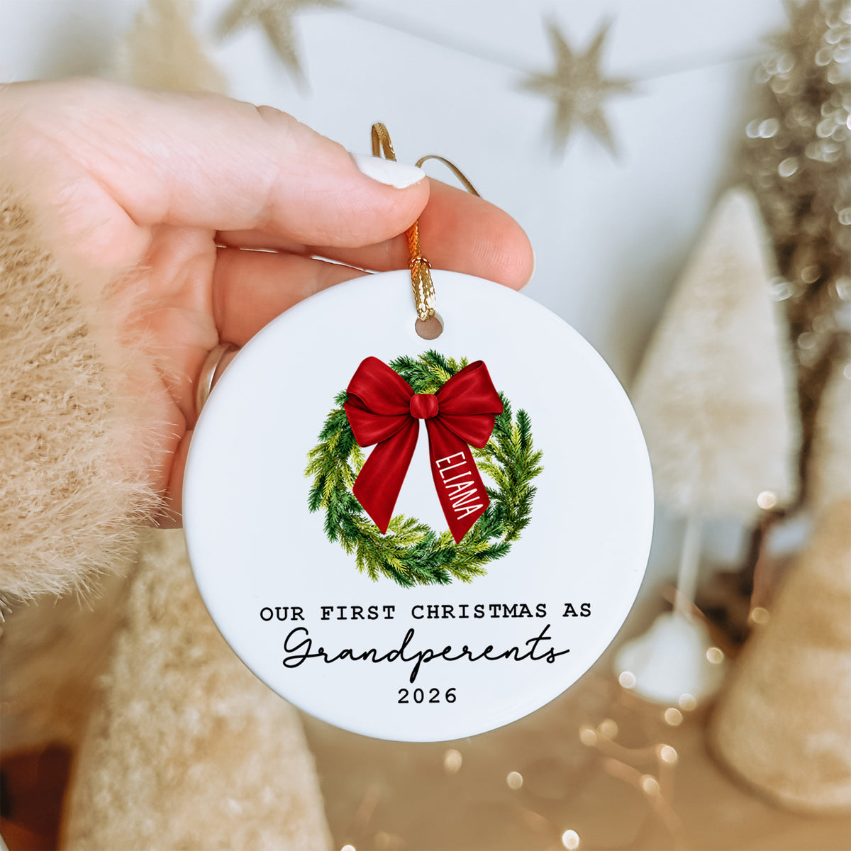 Personalized Our First Christmas As Grandperents Ornament
