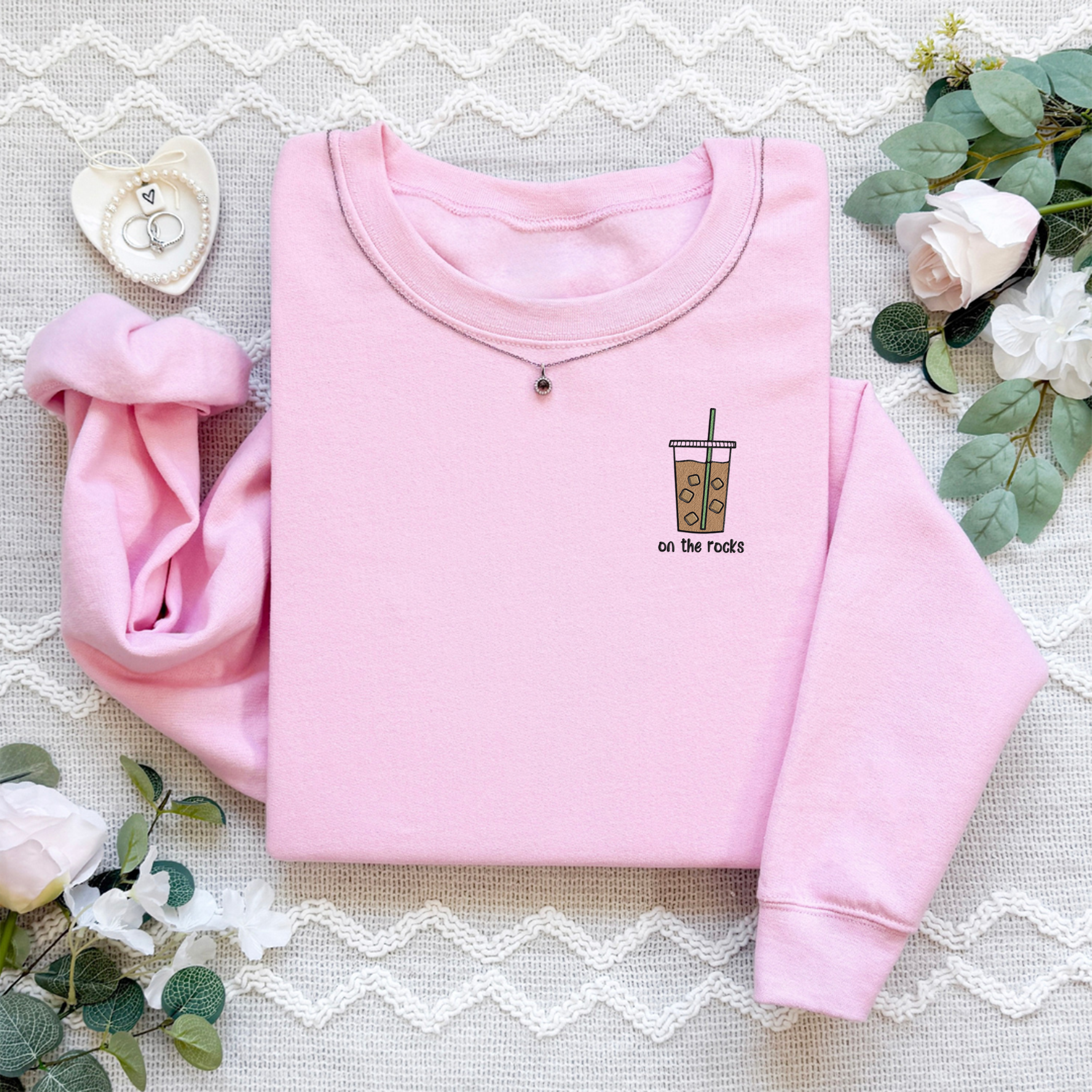 Embroidery On The Rocks Coffee Sweatshirt