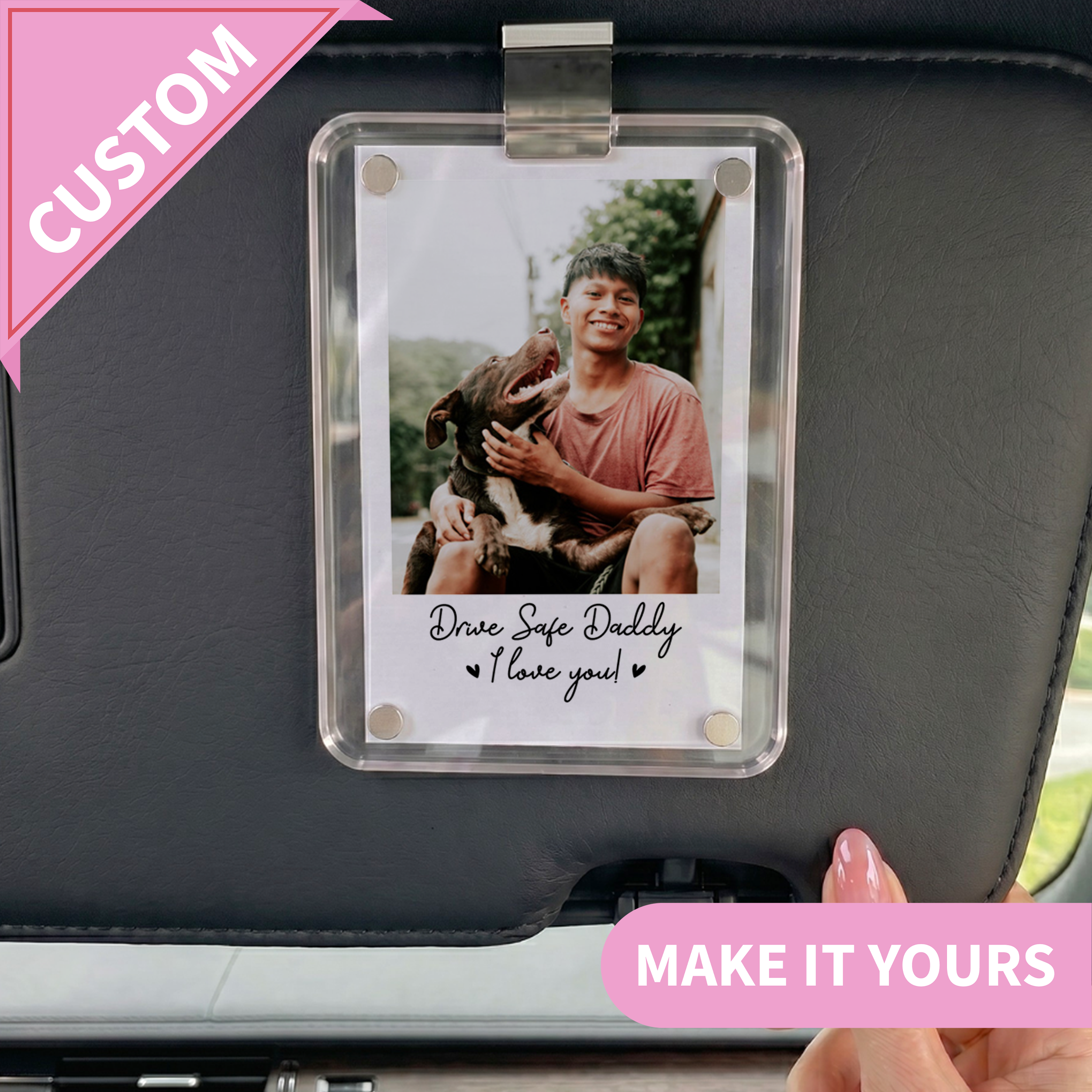 Personalized Drive Safe Dog Lovers Car Visor Clip