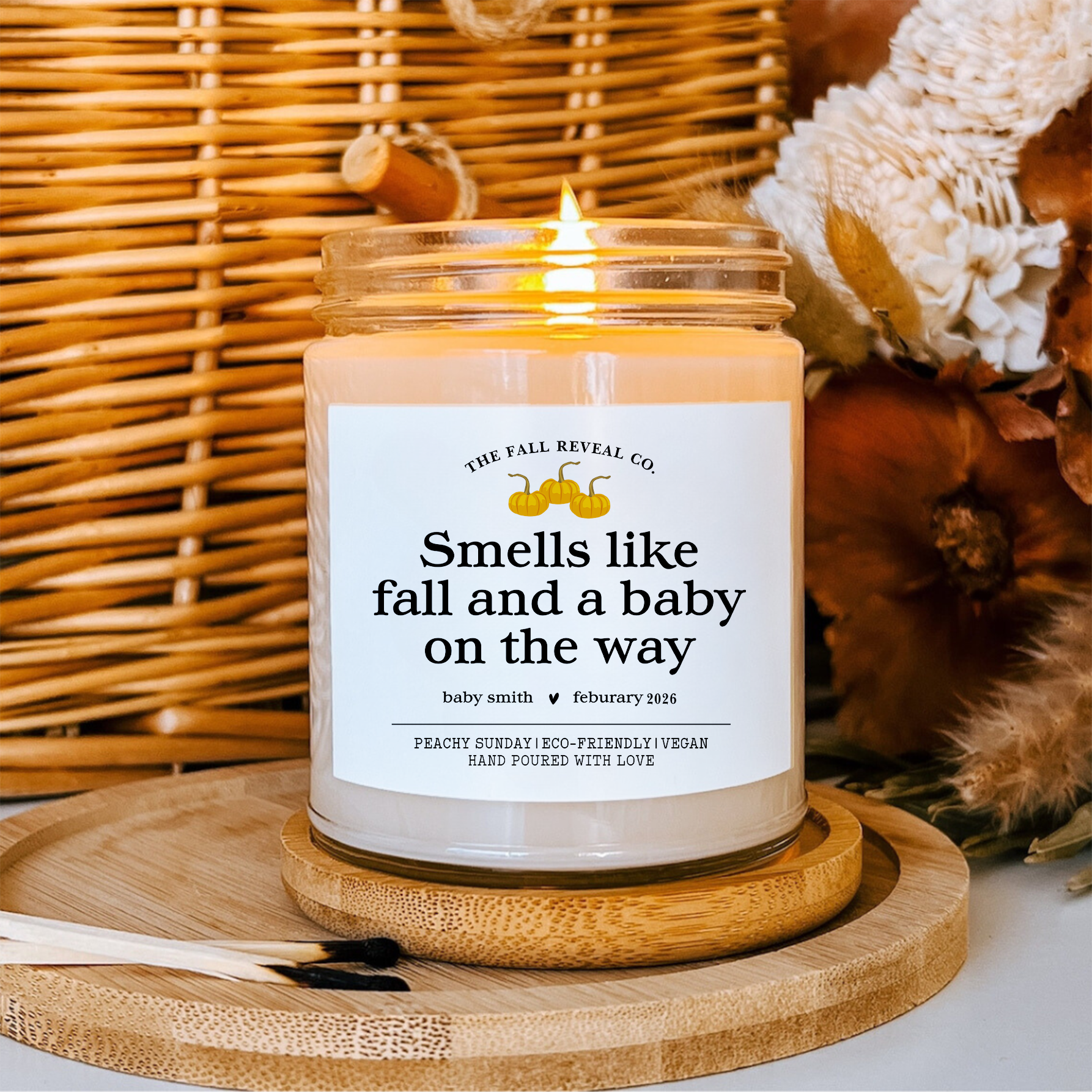 Personalized Smells Like Fall And A Baby On The Way Pregnancy Reveal Candle