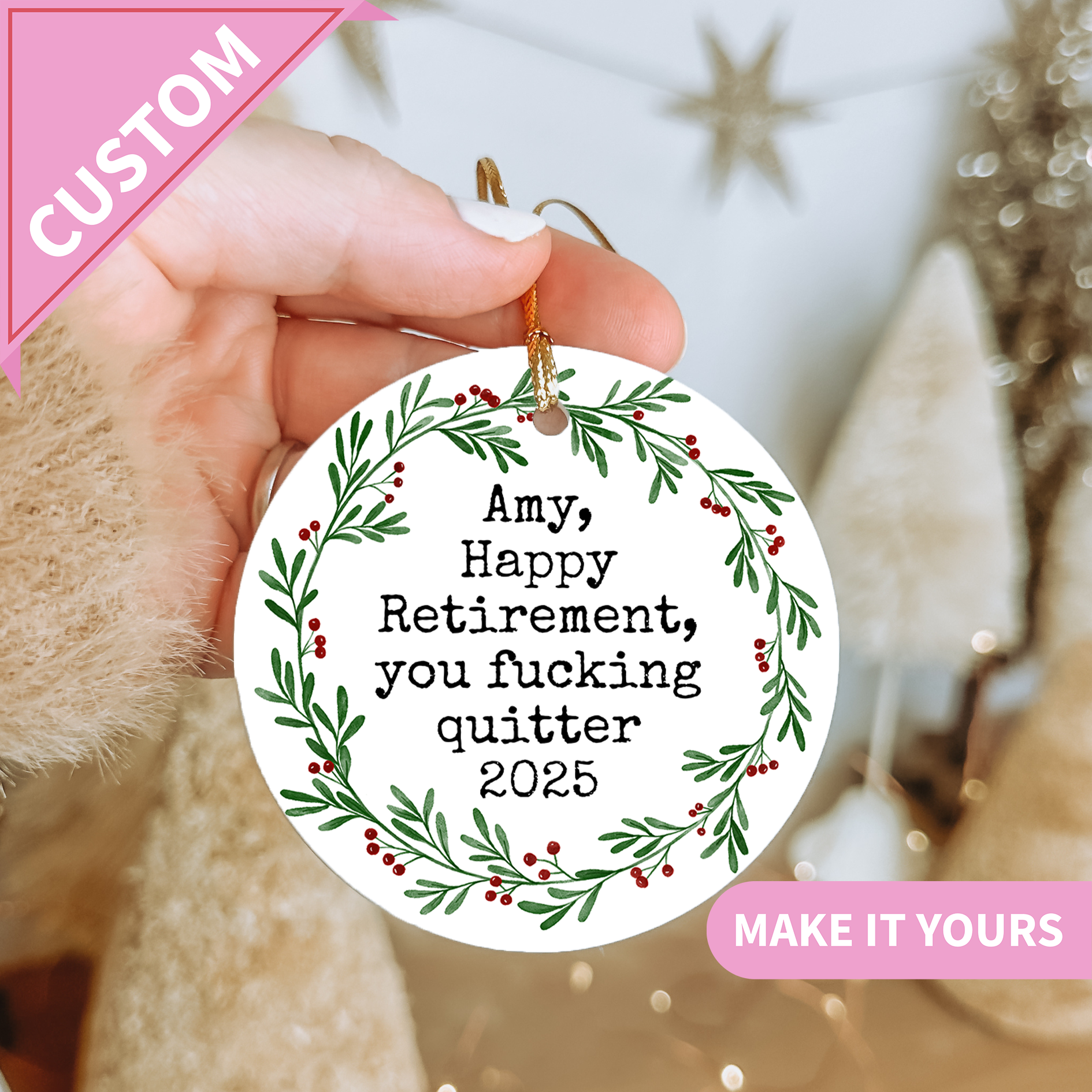 Personalized Amy Happy Retirement You F-cking Quitter Ornament