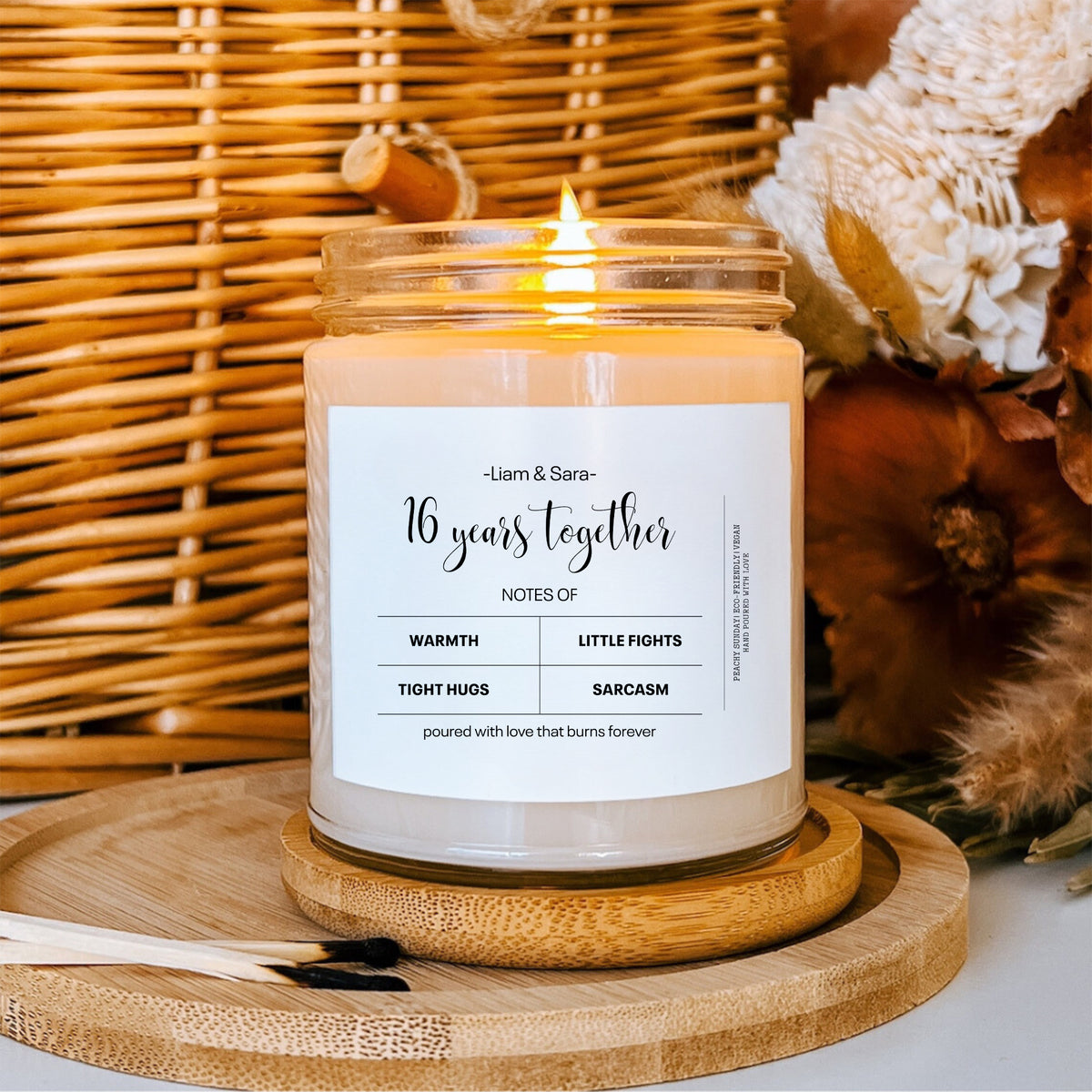 Personalized 16 Years Together Wax Anniversary Candle