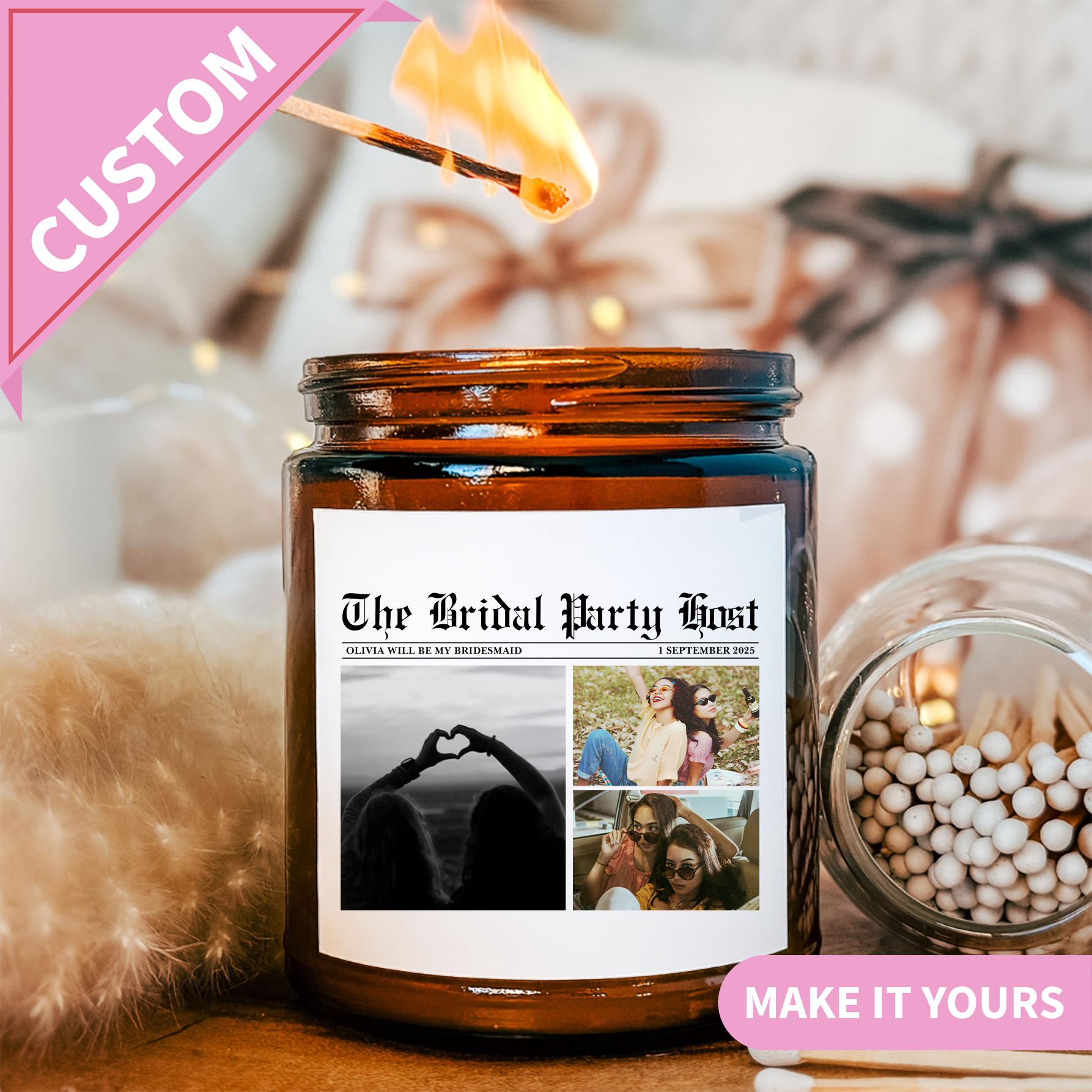 Custom Bridal Party Gift for Bridesmaids & Wedding Hosts Candle
