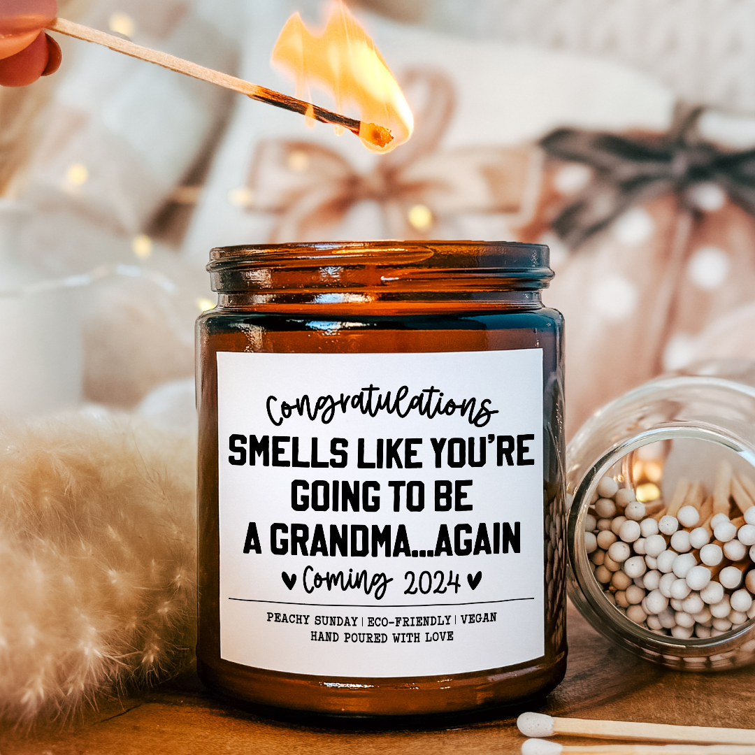 Personalized Grandma Reveal Cute Pregnancy Announcement Gift Candle