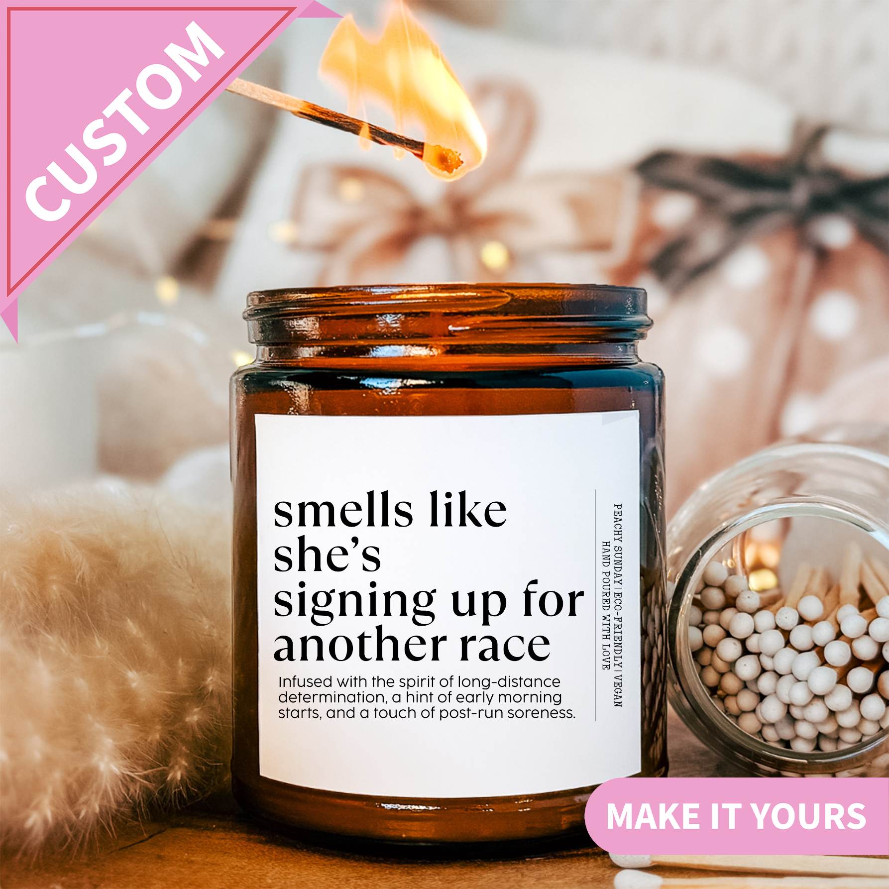 Personalized Smells Like She's Signing Up for Another Race Candle