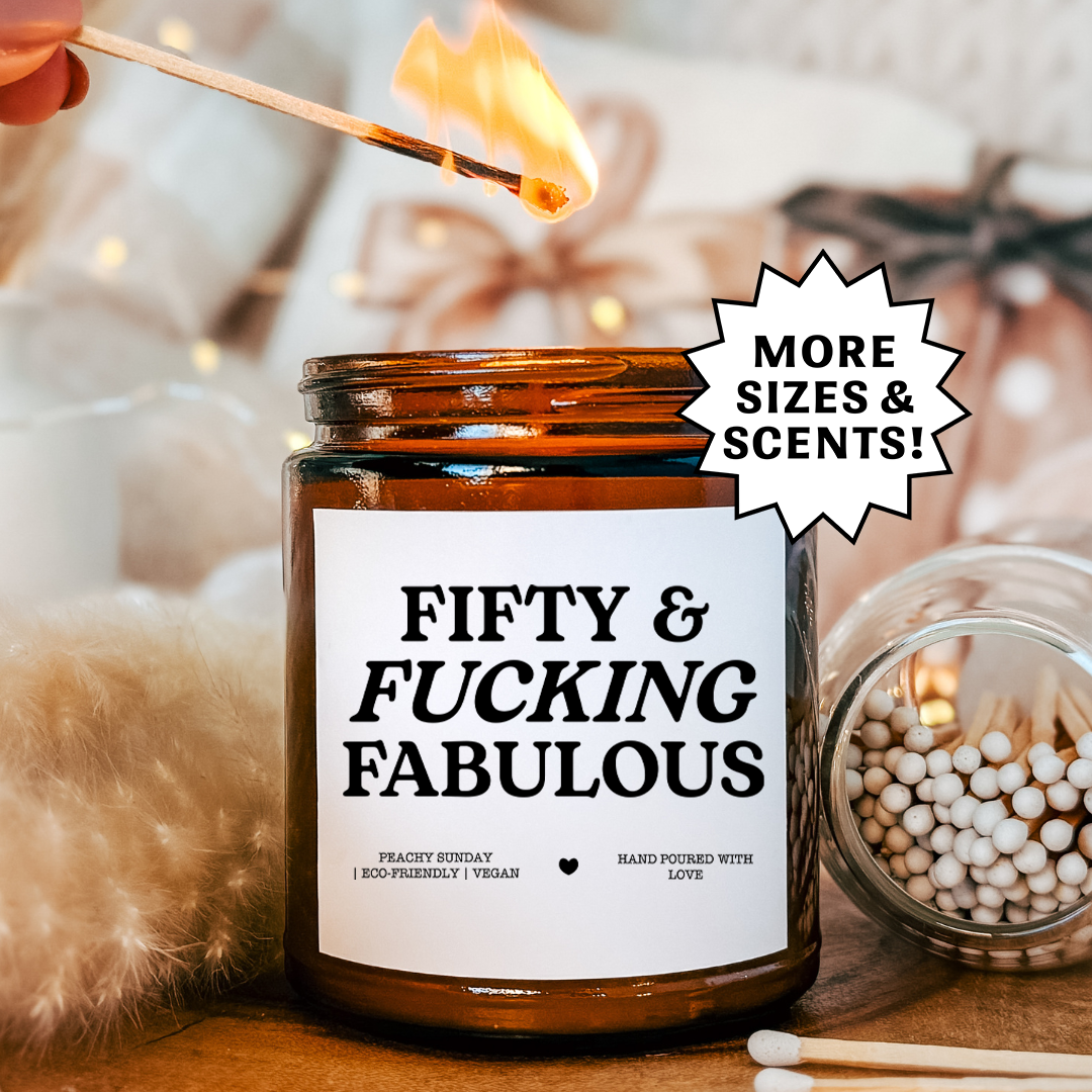 Fifty & Fabulous Funny 50th Birthday Gift for Her Candle