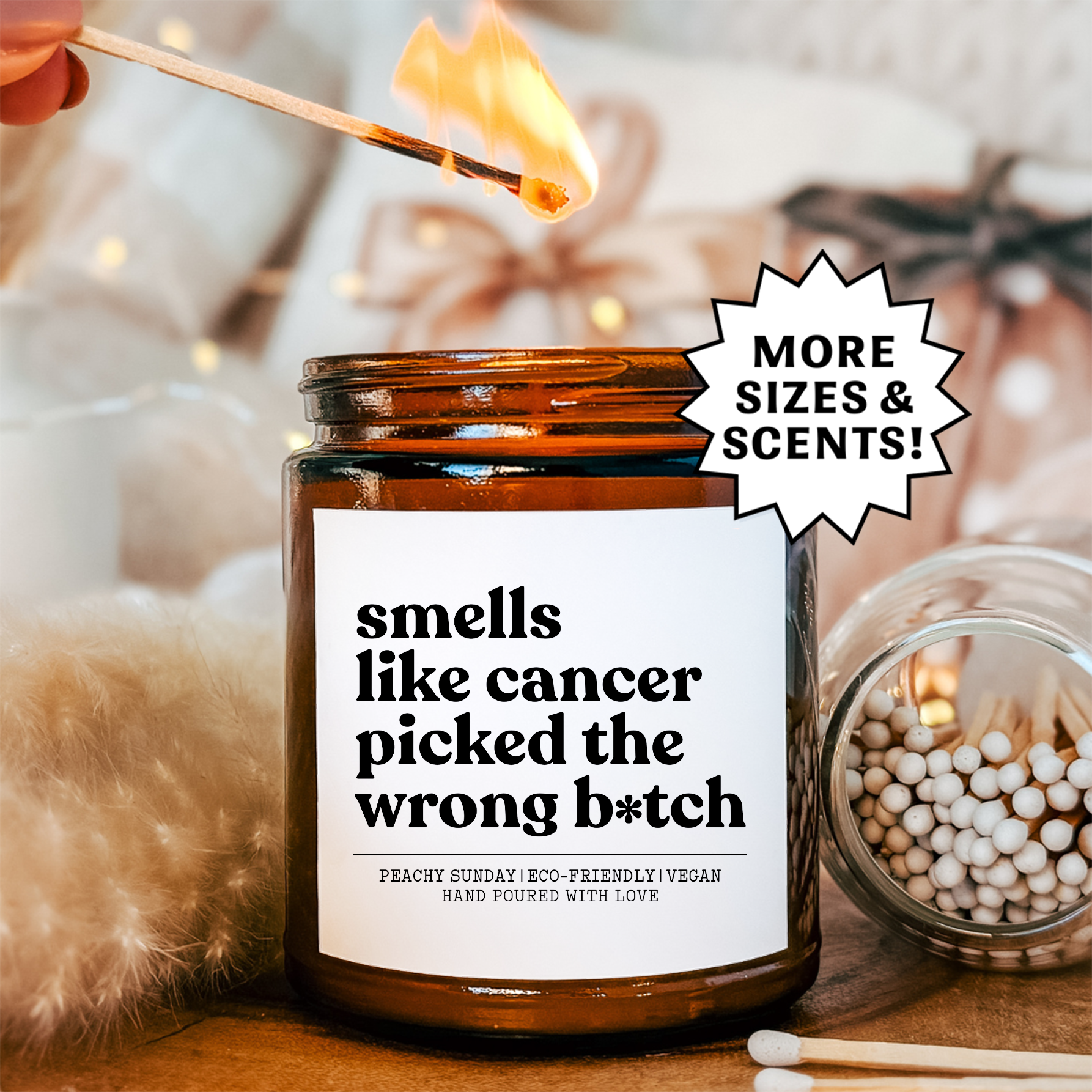 Smells Like Cancer Picked the Wrong Fighter Survivor Gift Candle
