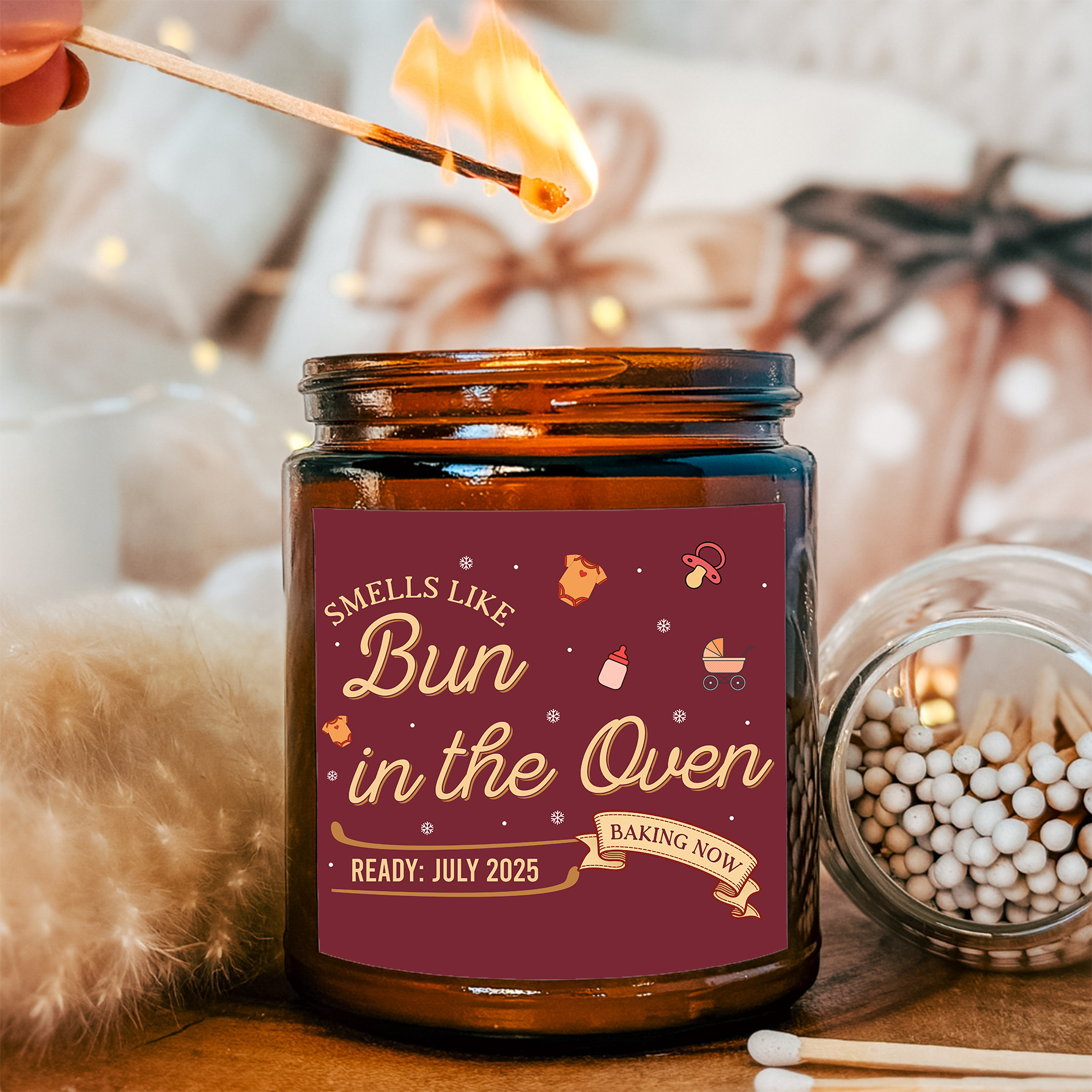 Custom Smells Like Bun in the Oven Baby Announcement Gift Candle