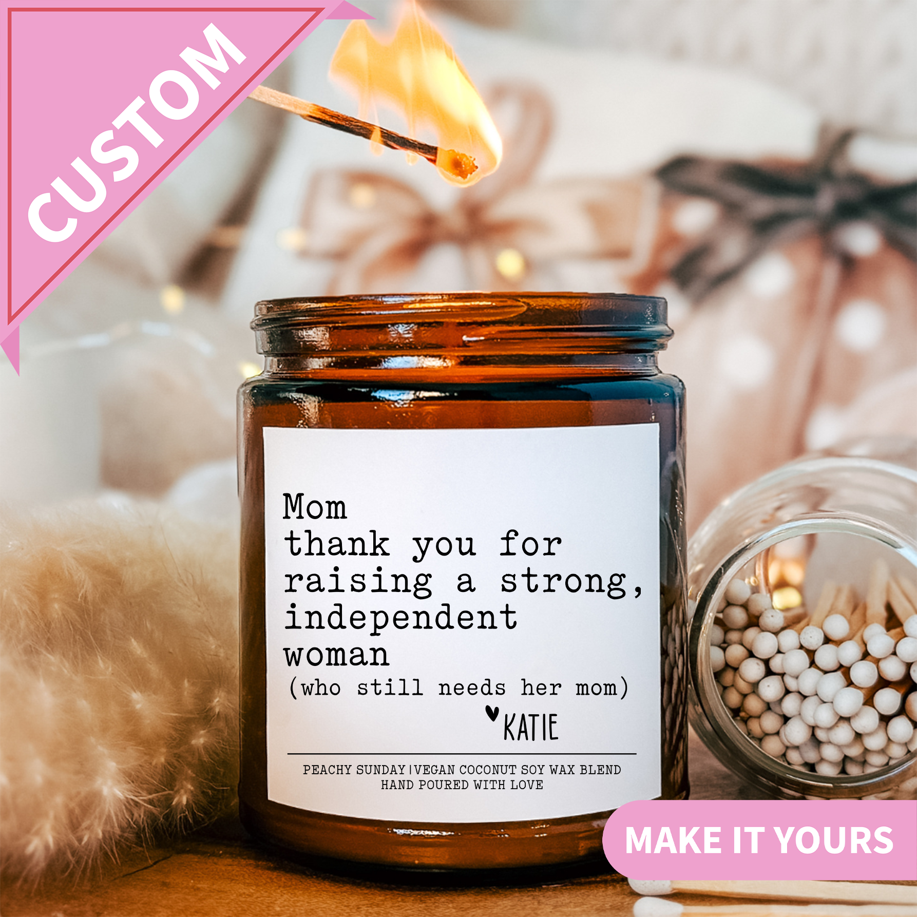 Personalized Mom Thank You For Raising A Strong Candle