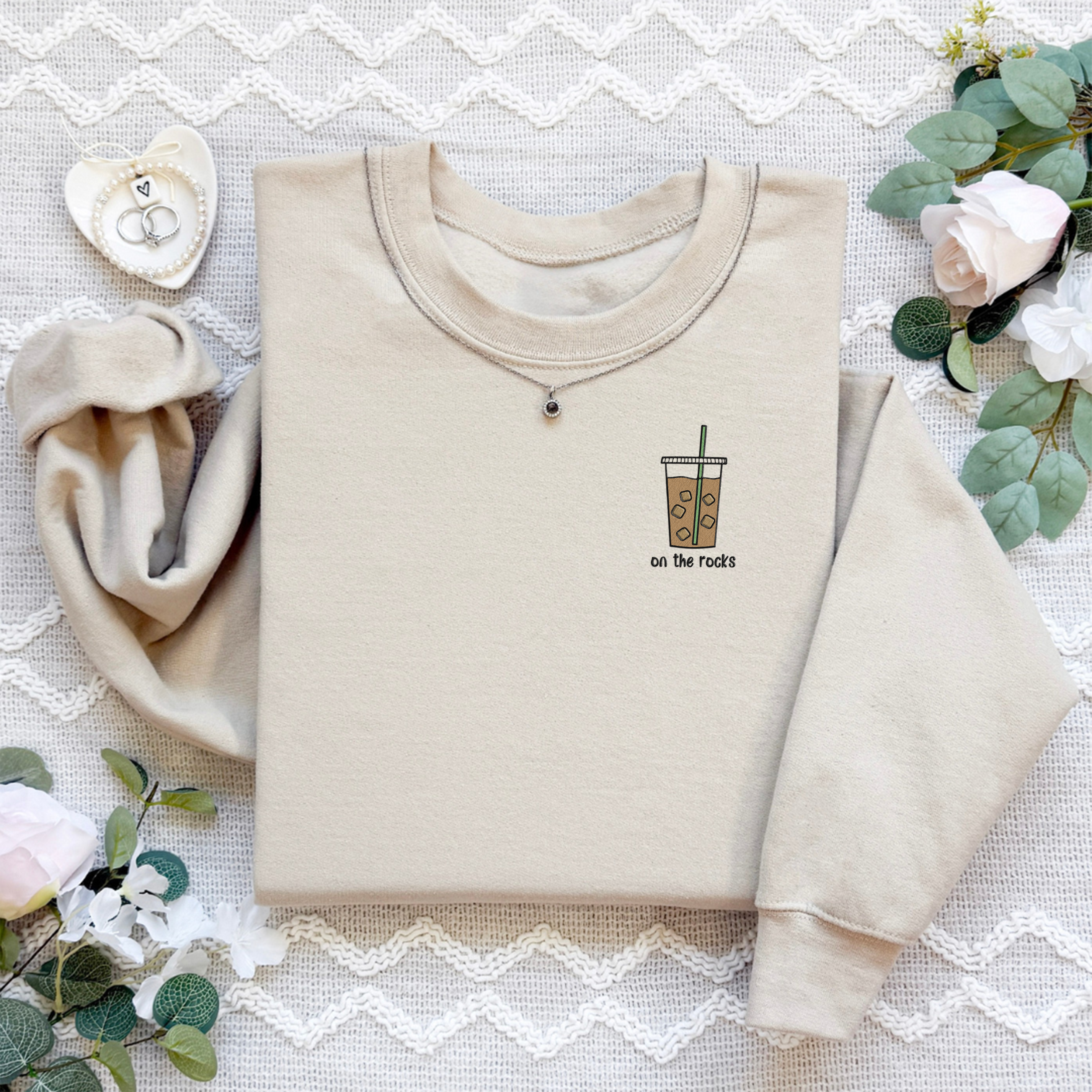 Embroidery On The Rocks Coffee Sweatshirt