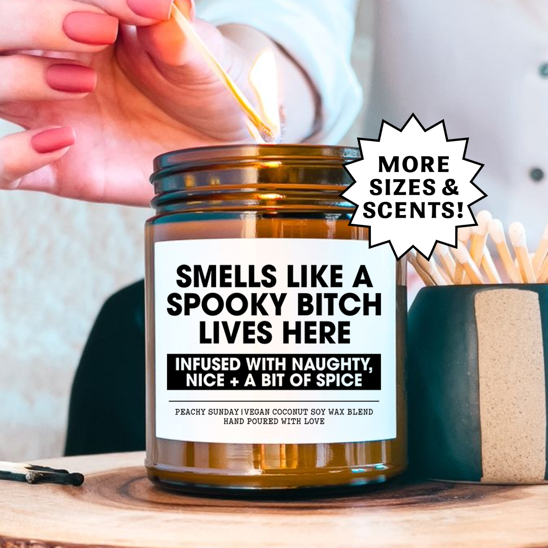 Smells Like A Spooky B*tch Lives Here Funny Halloween Gift Candle